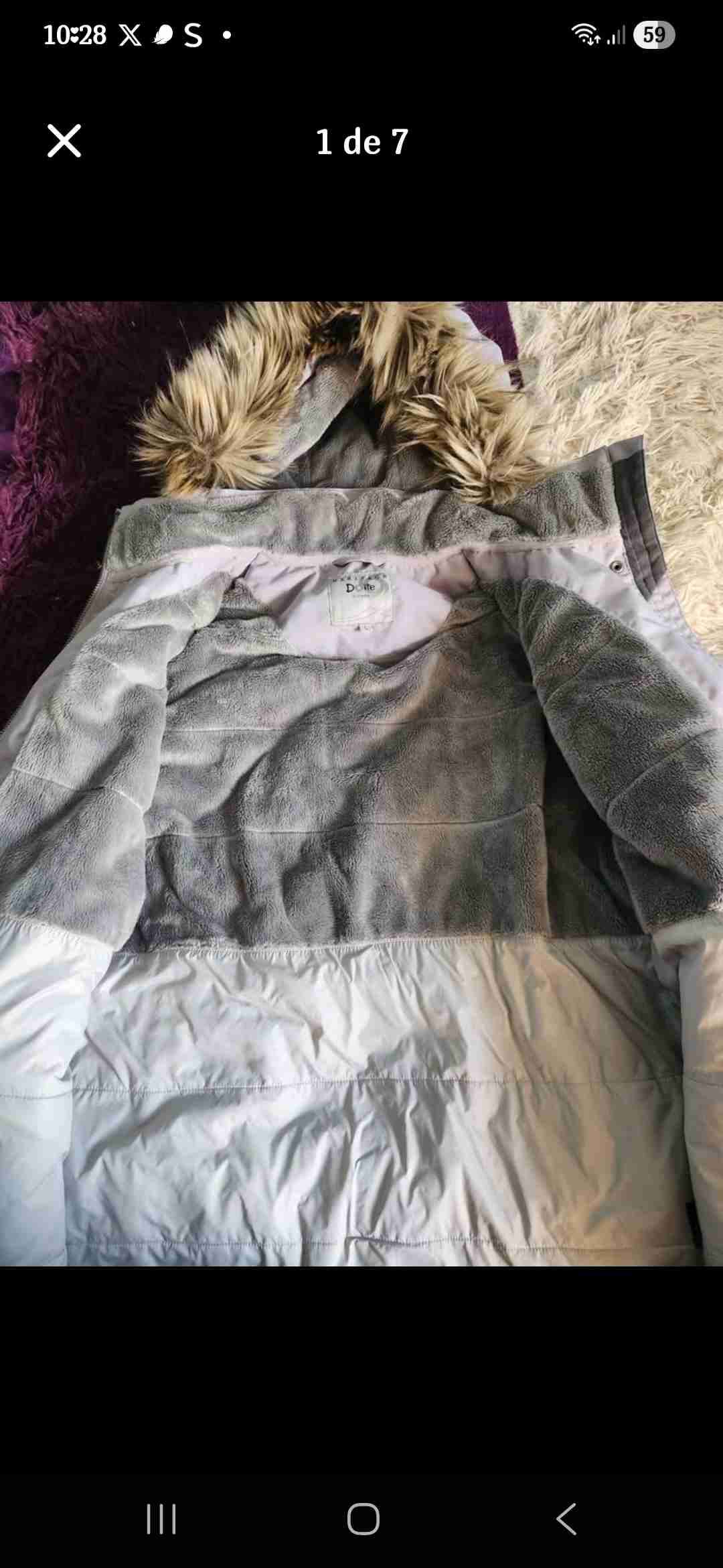 Parka gris con capucha de piel marca Doite - miniatura 6