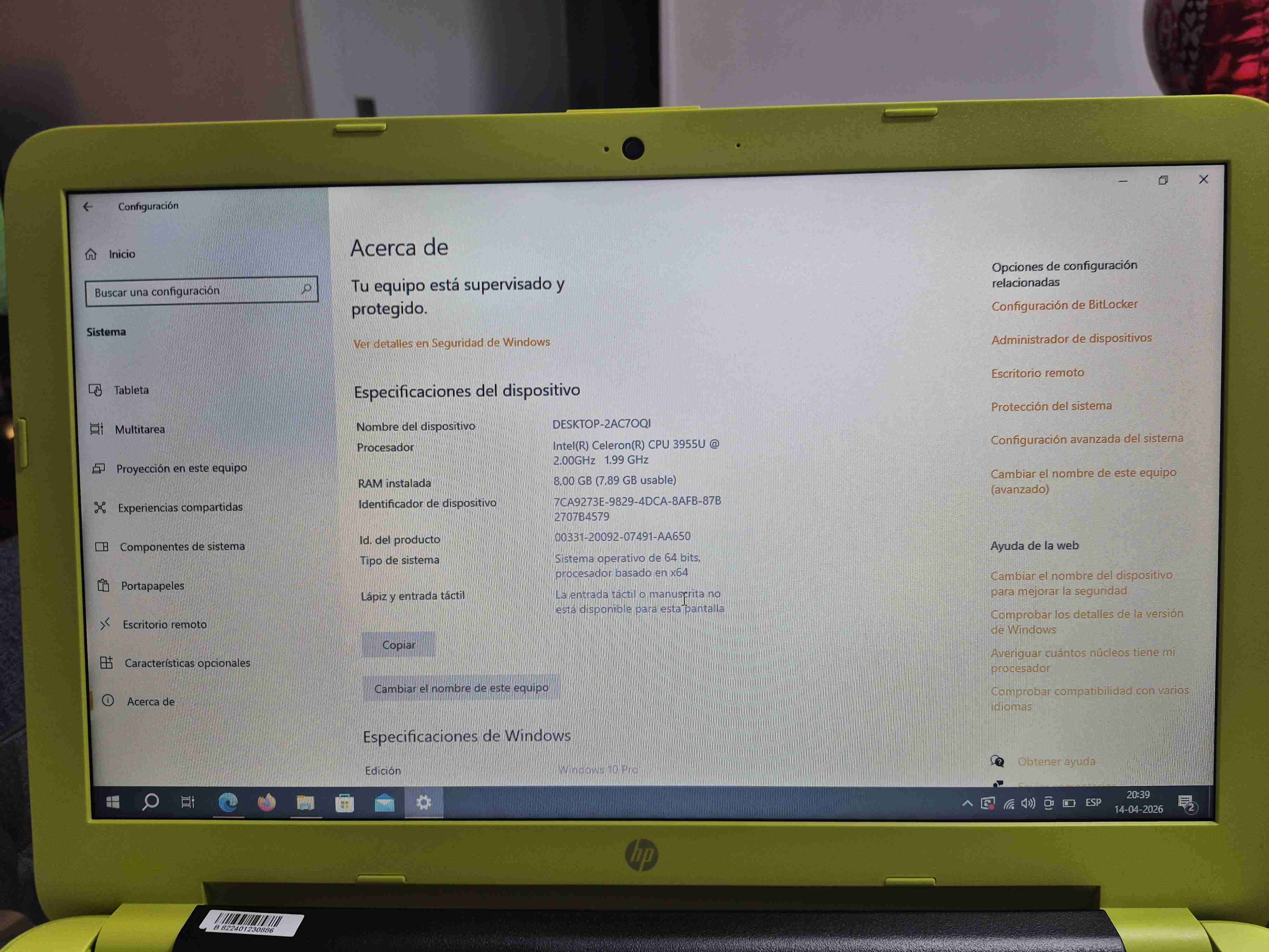 Notebook HP 250 amarillo - 3