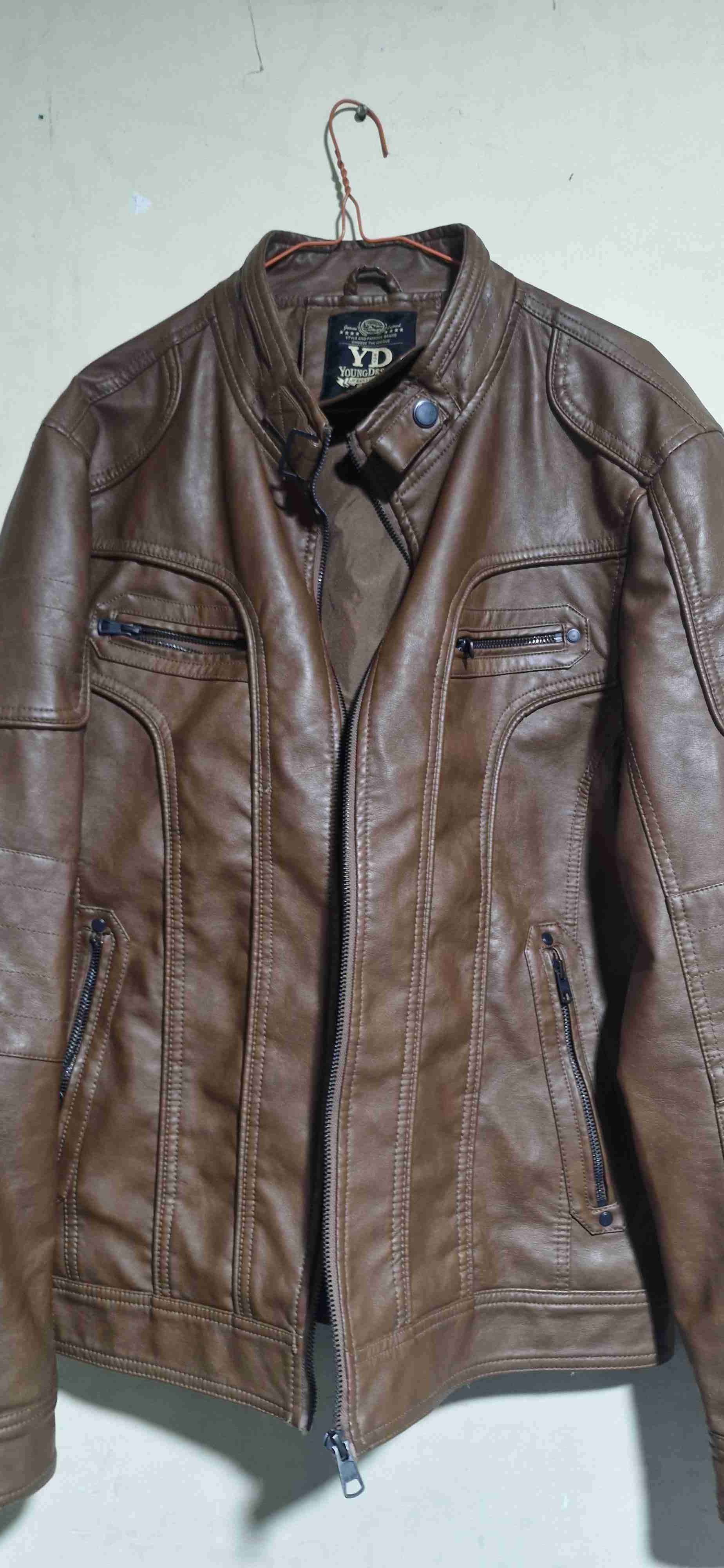 Chaqueta café estilo motero eco cuero - 1