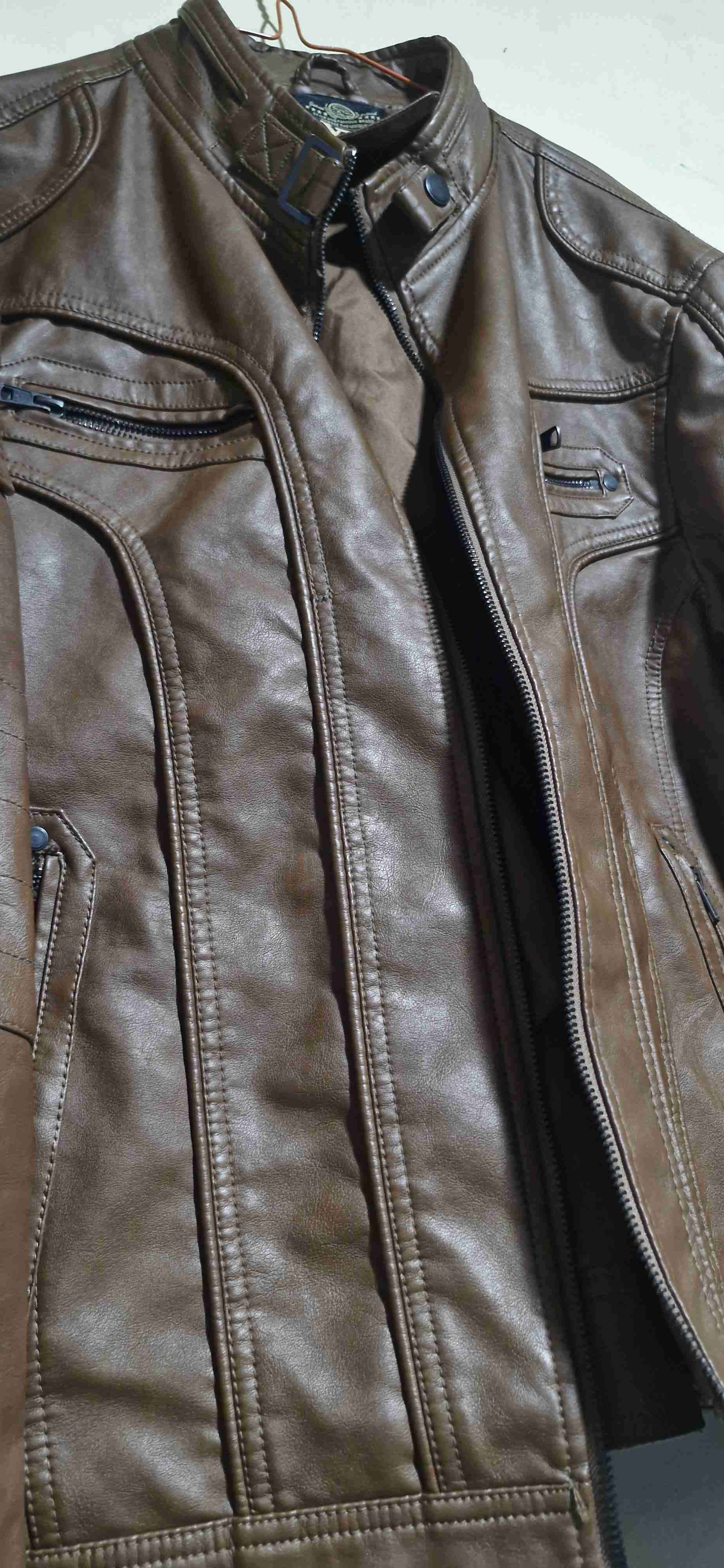 Chaqueta café estilo motero eco cuero - 3