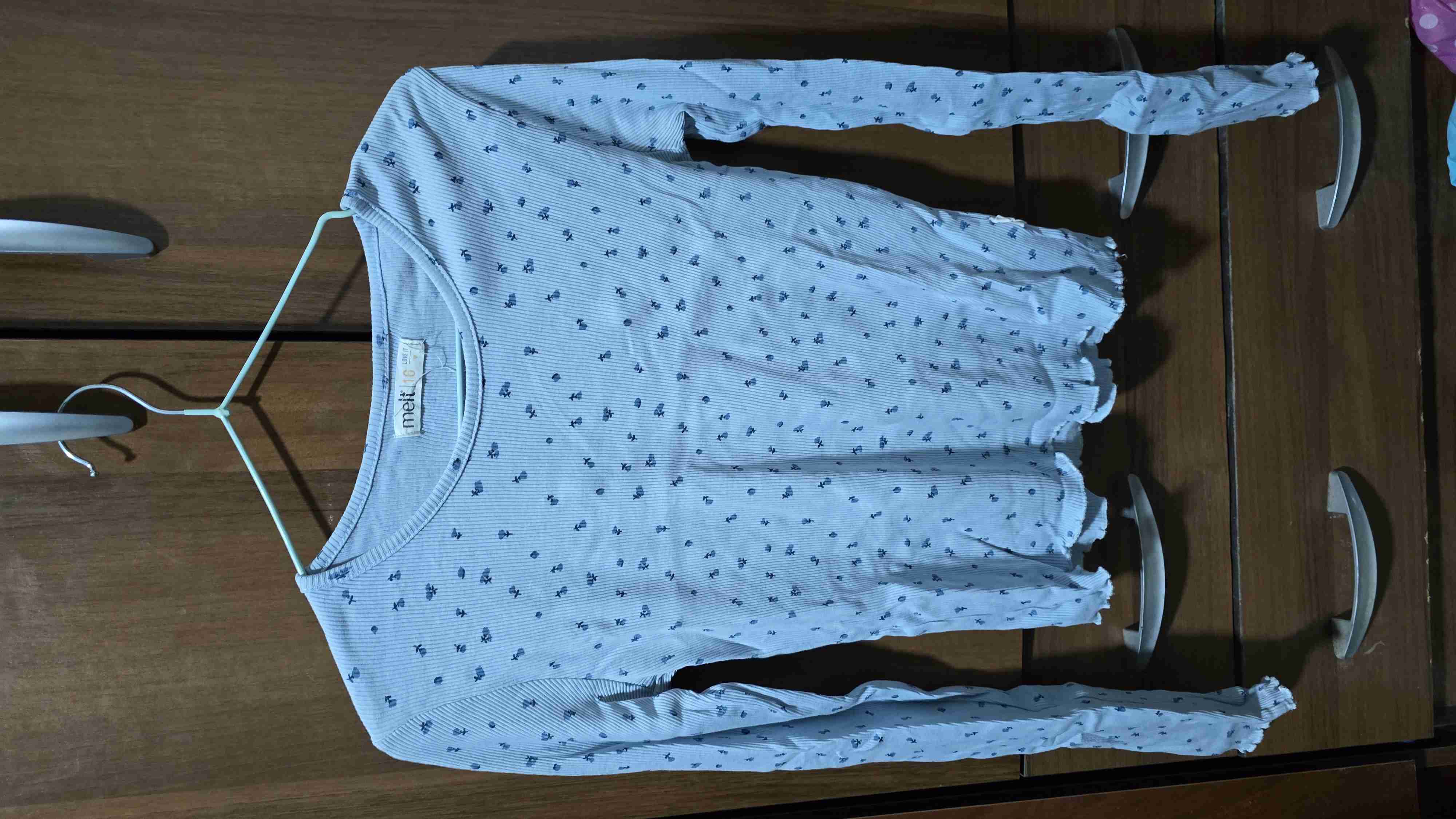 Polera manga larga azul estampada