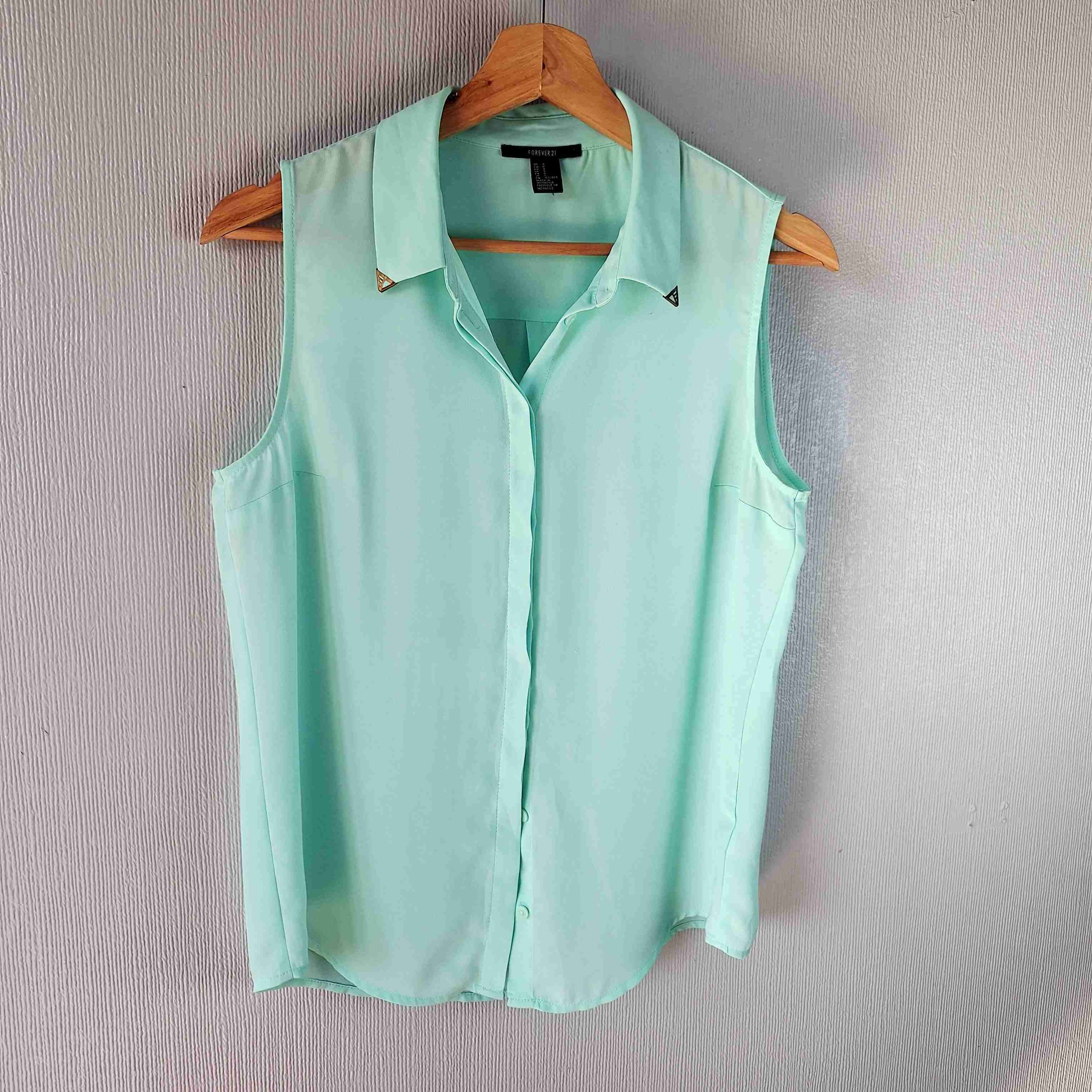 Blusa Forever 21 sin mangas verde menta - 1