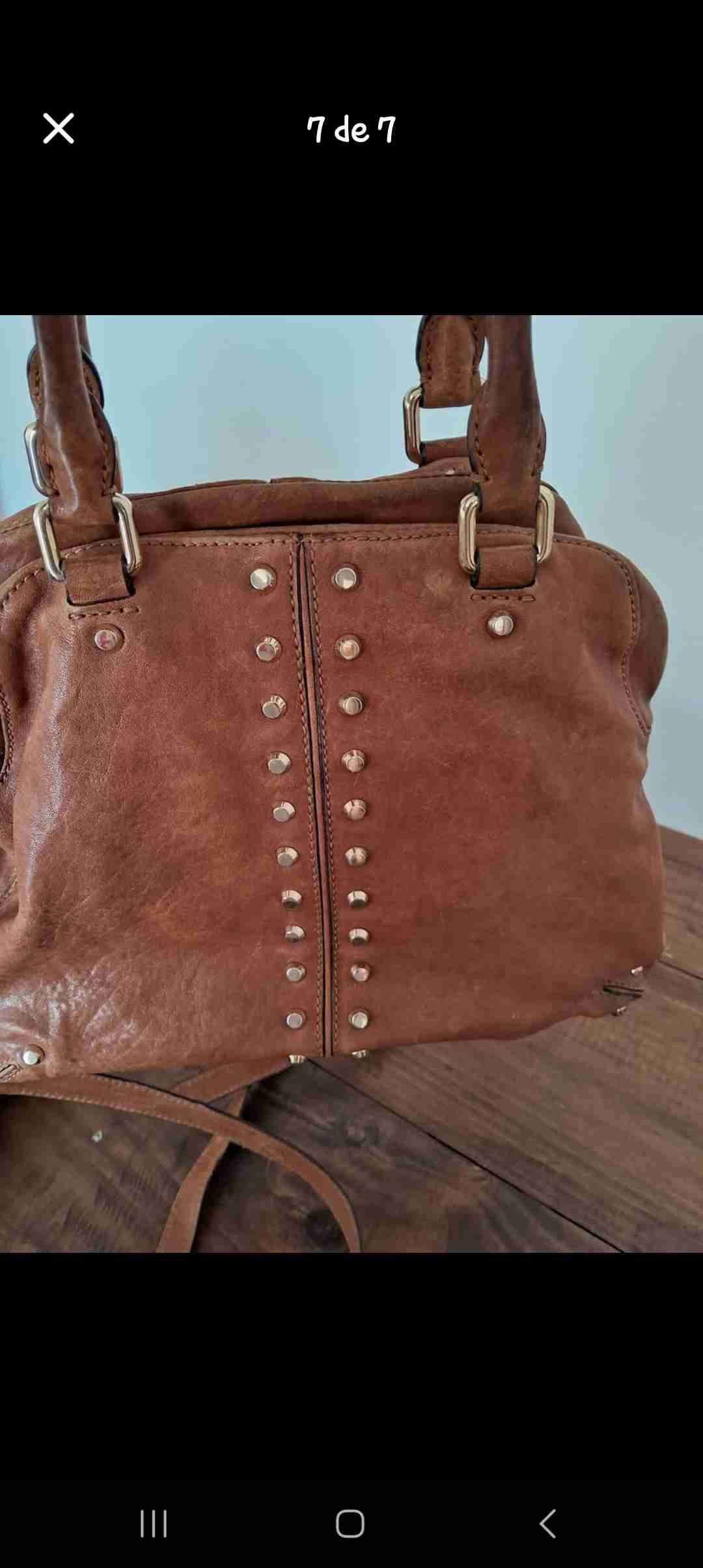 Bolso de cuero marrón con tachas Mk - 1