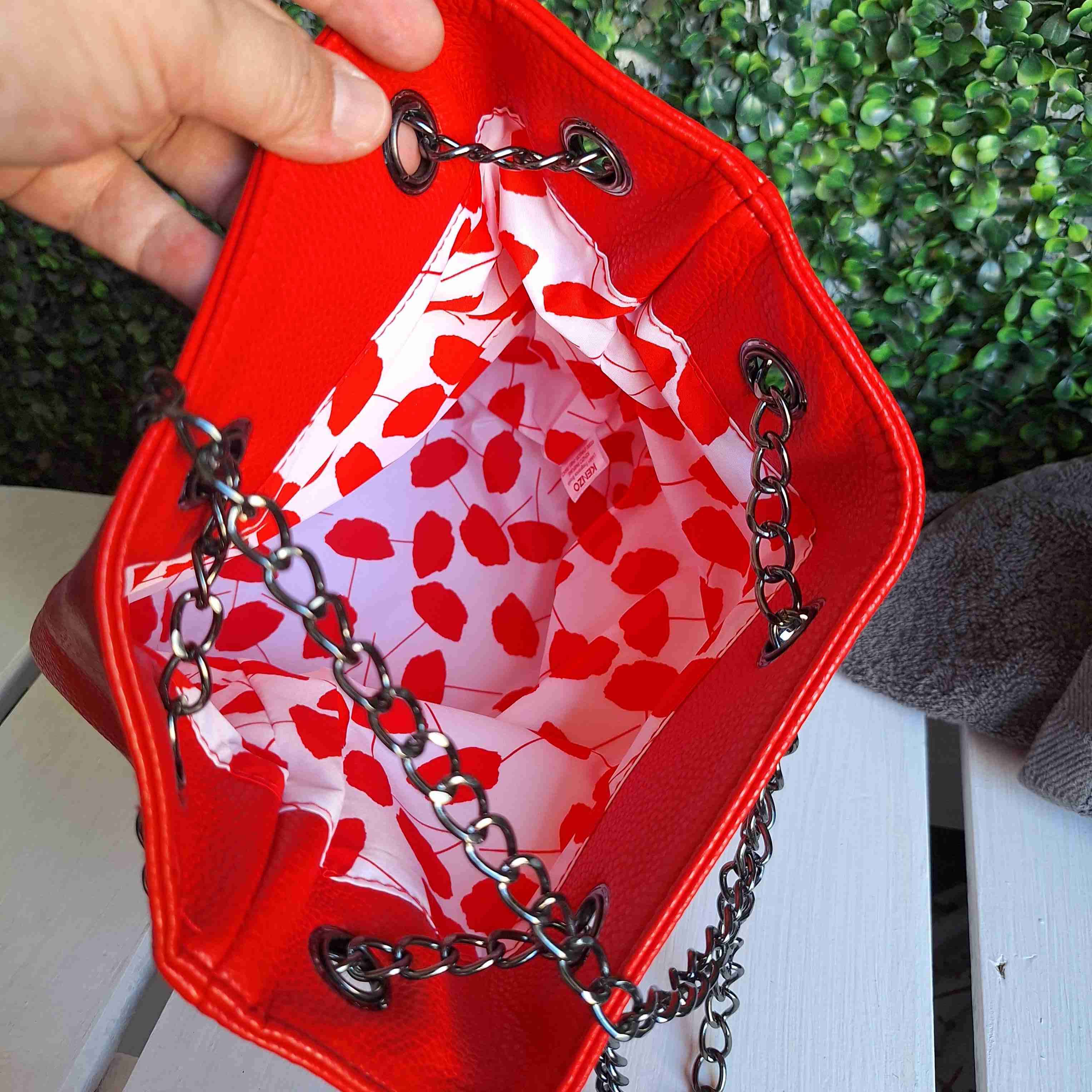 Bolso kenzo rojo de ecocuero con cadena - miniatura 3
