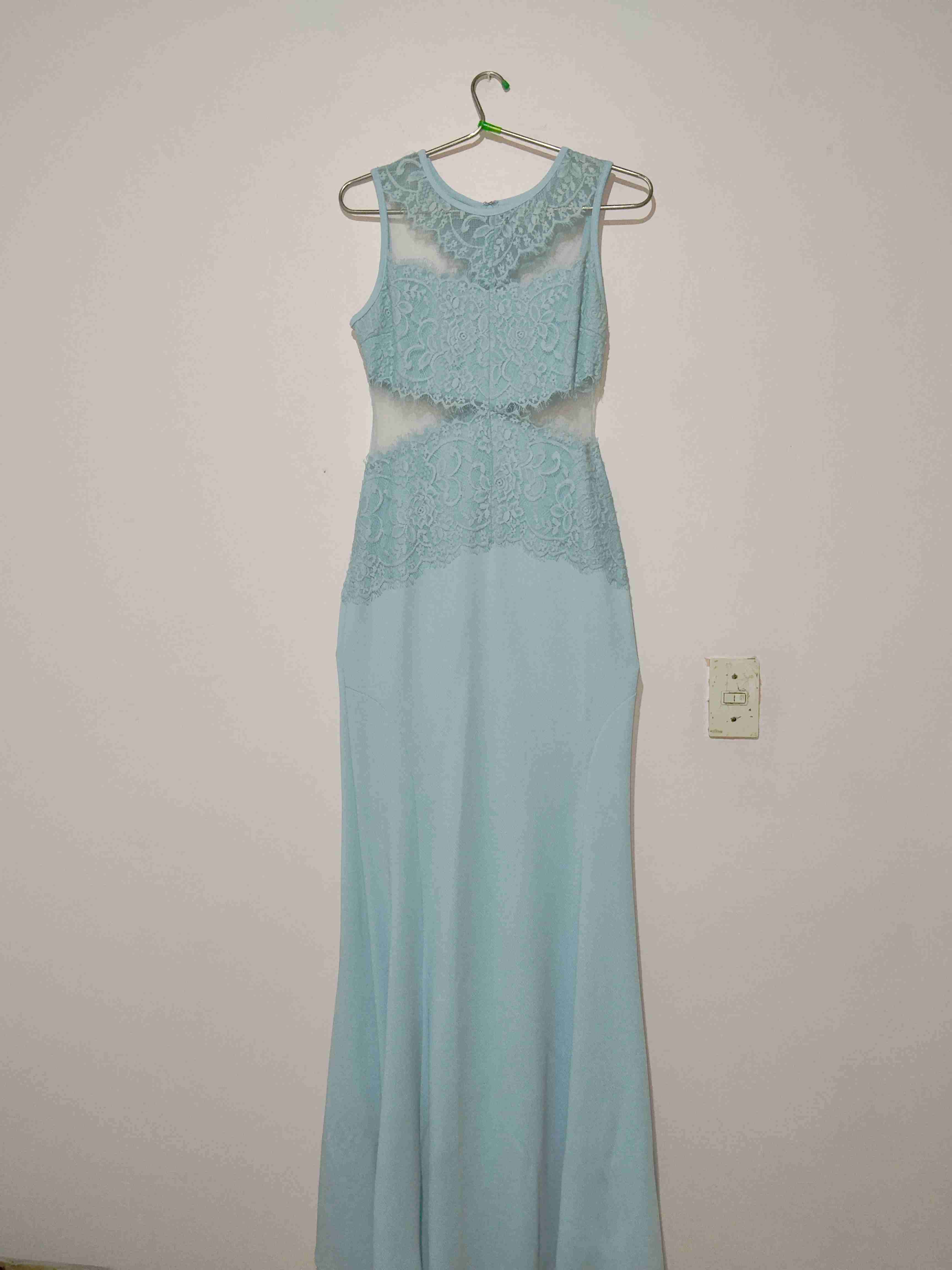 Vestido largo celeste con encaje - miniatura 1