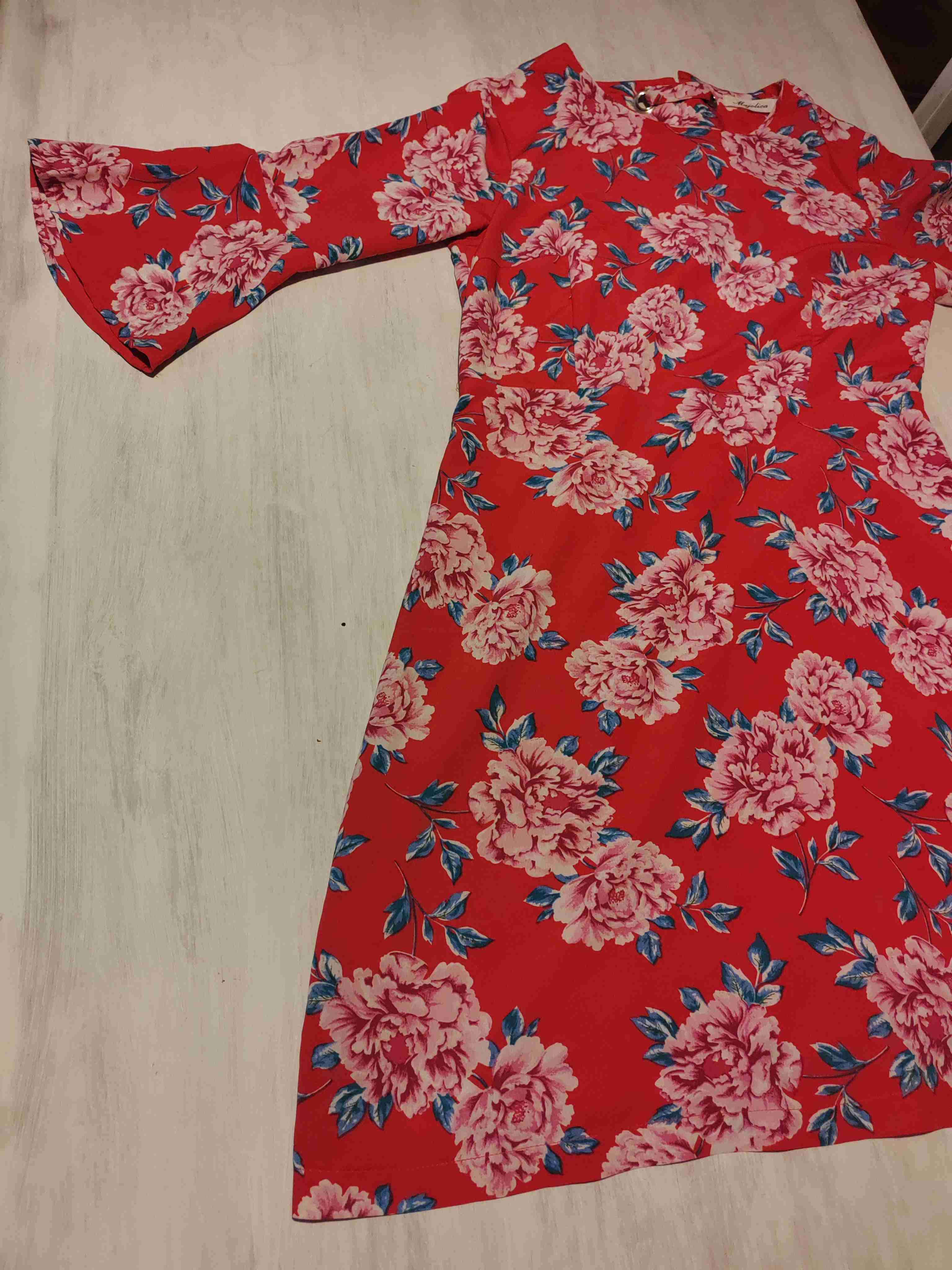 Vestido floral rojo manga acampanada - miniatura 1