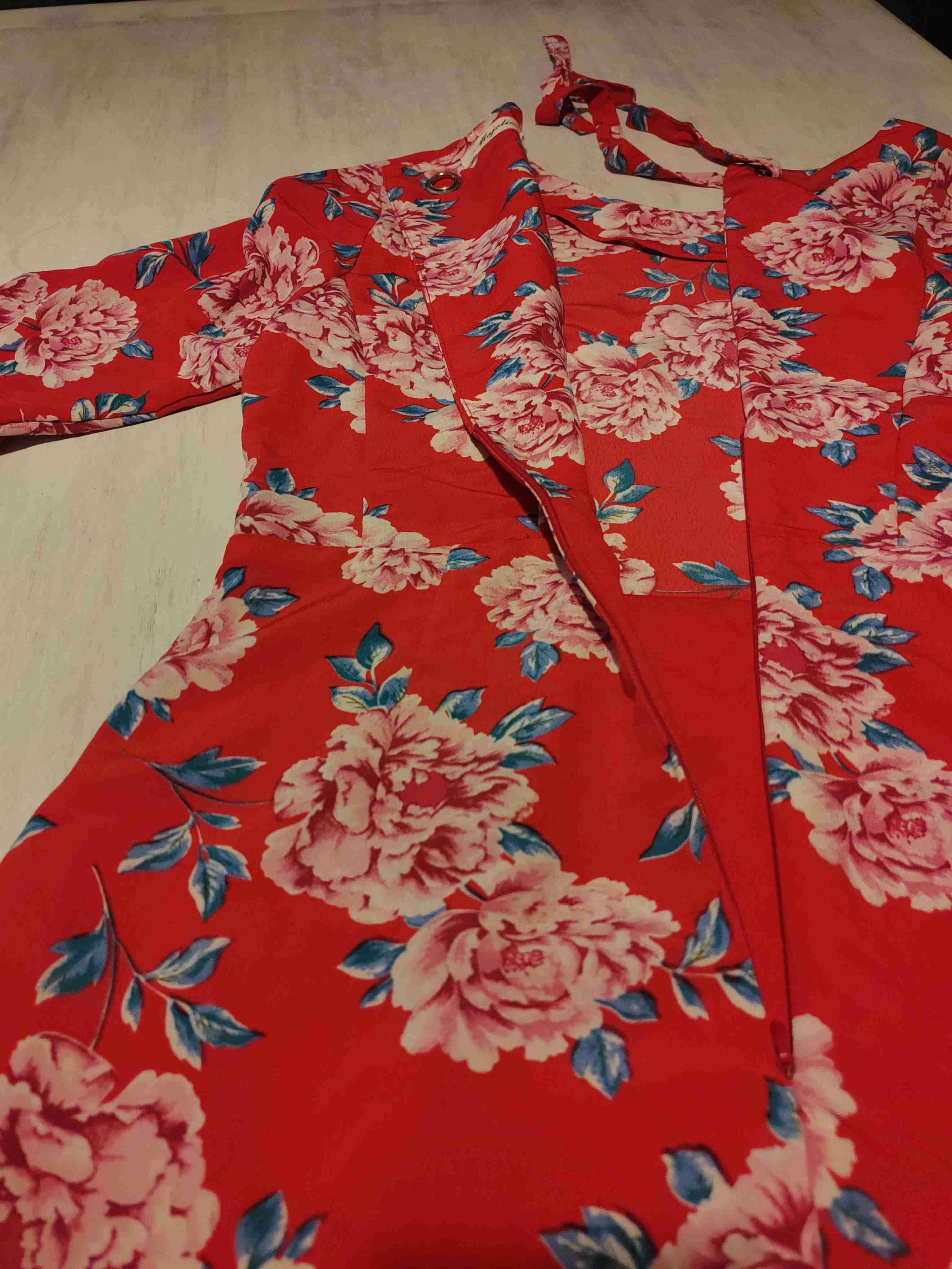 Vestido floral rojo manga acampanada - miniatura 5