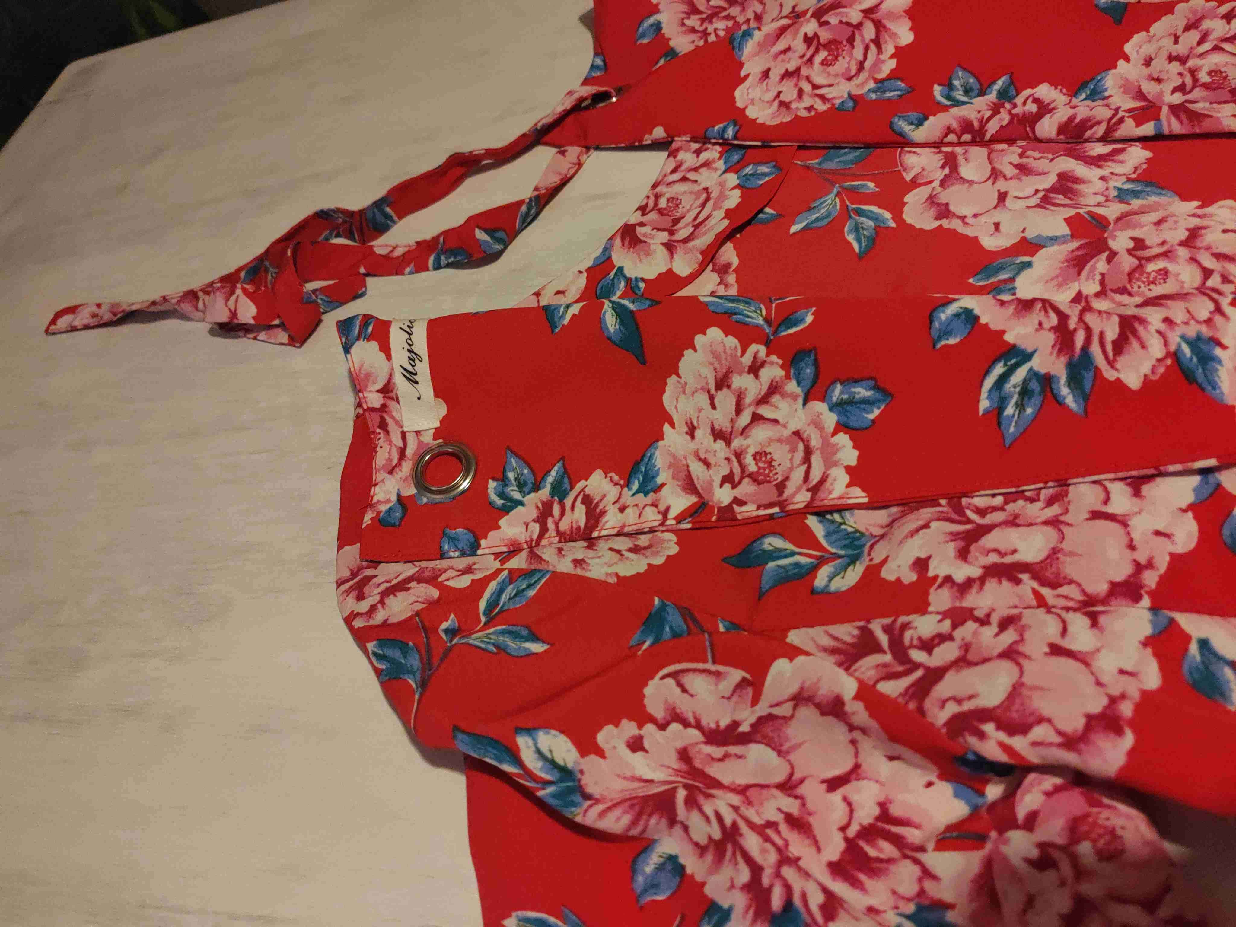 Vestido floral rojo manga acampanada - miniatura 6