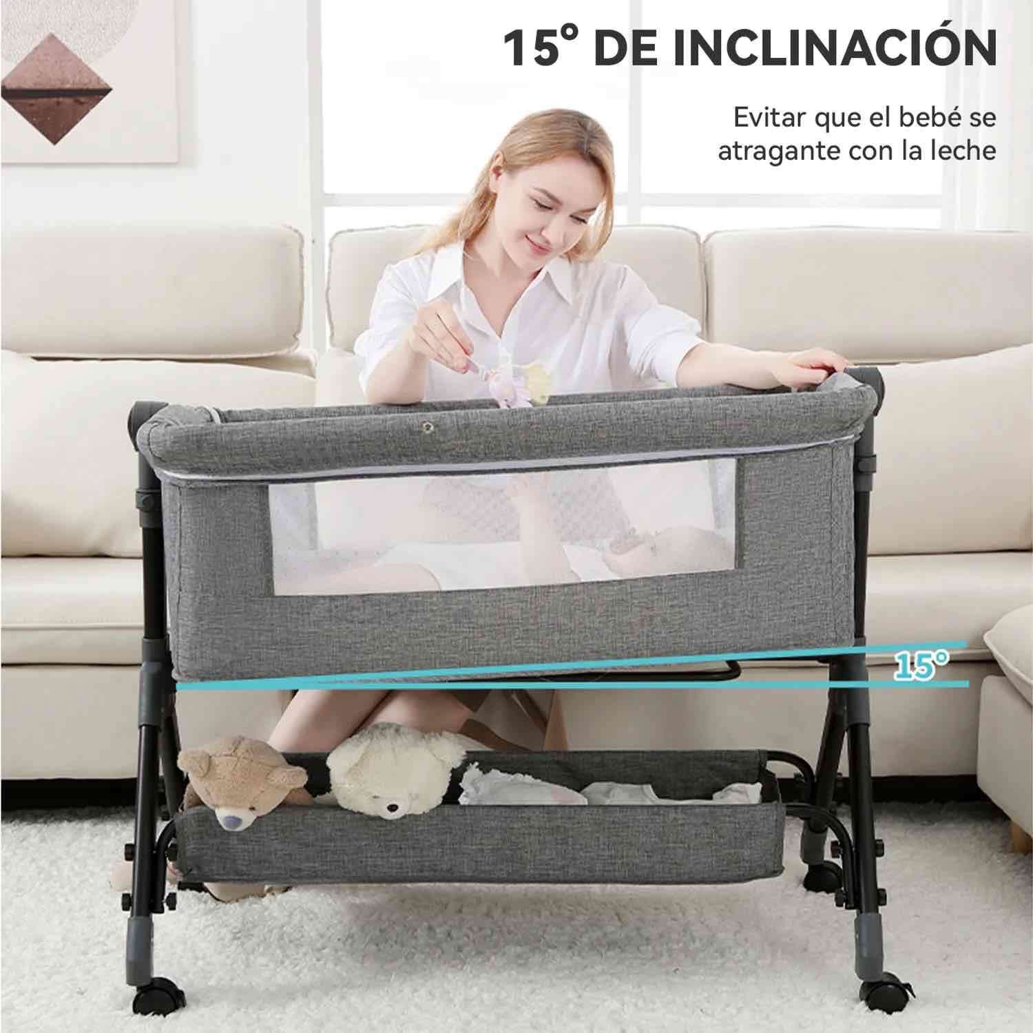 Cuna colecho gris con cortina - miniatura 2