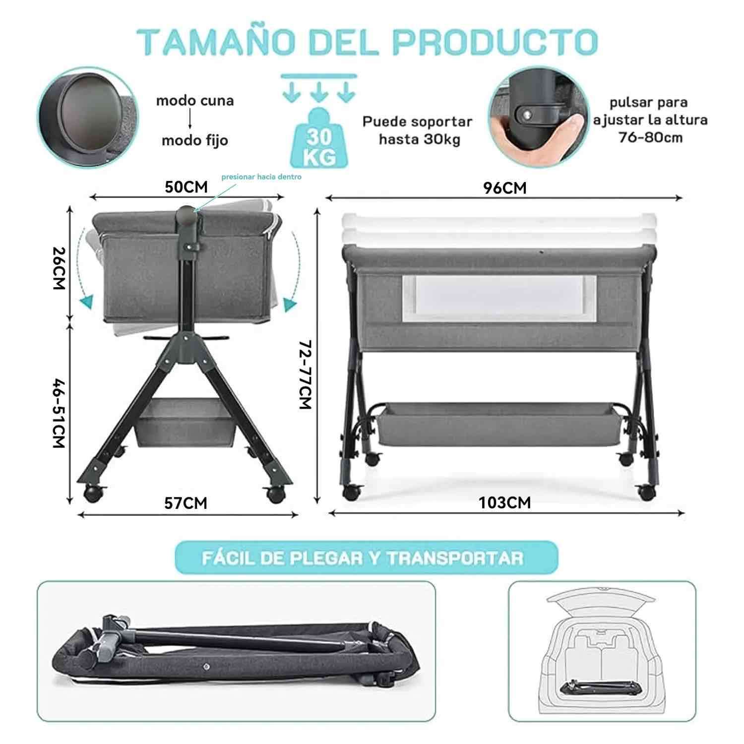 Cuna colecho gris con cortina - miniatura 4