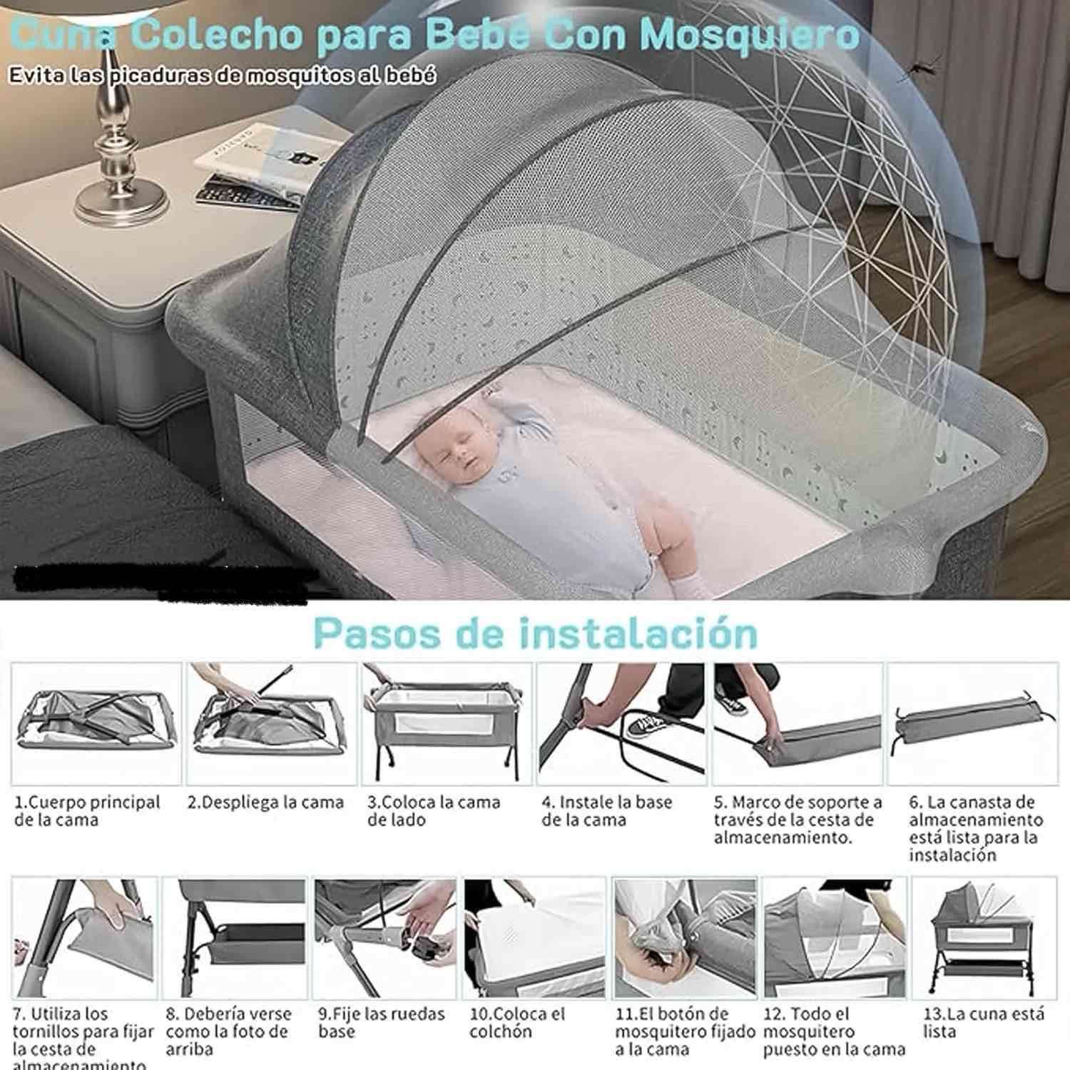 Cuna colecho gris con cortina - miniatura 5