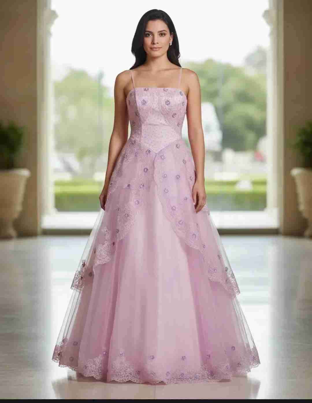 Vestido de fiesta violeta con flores - miniatura 2