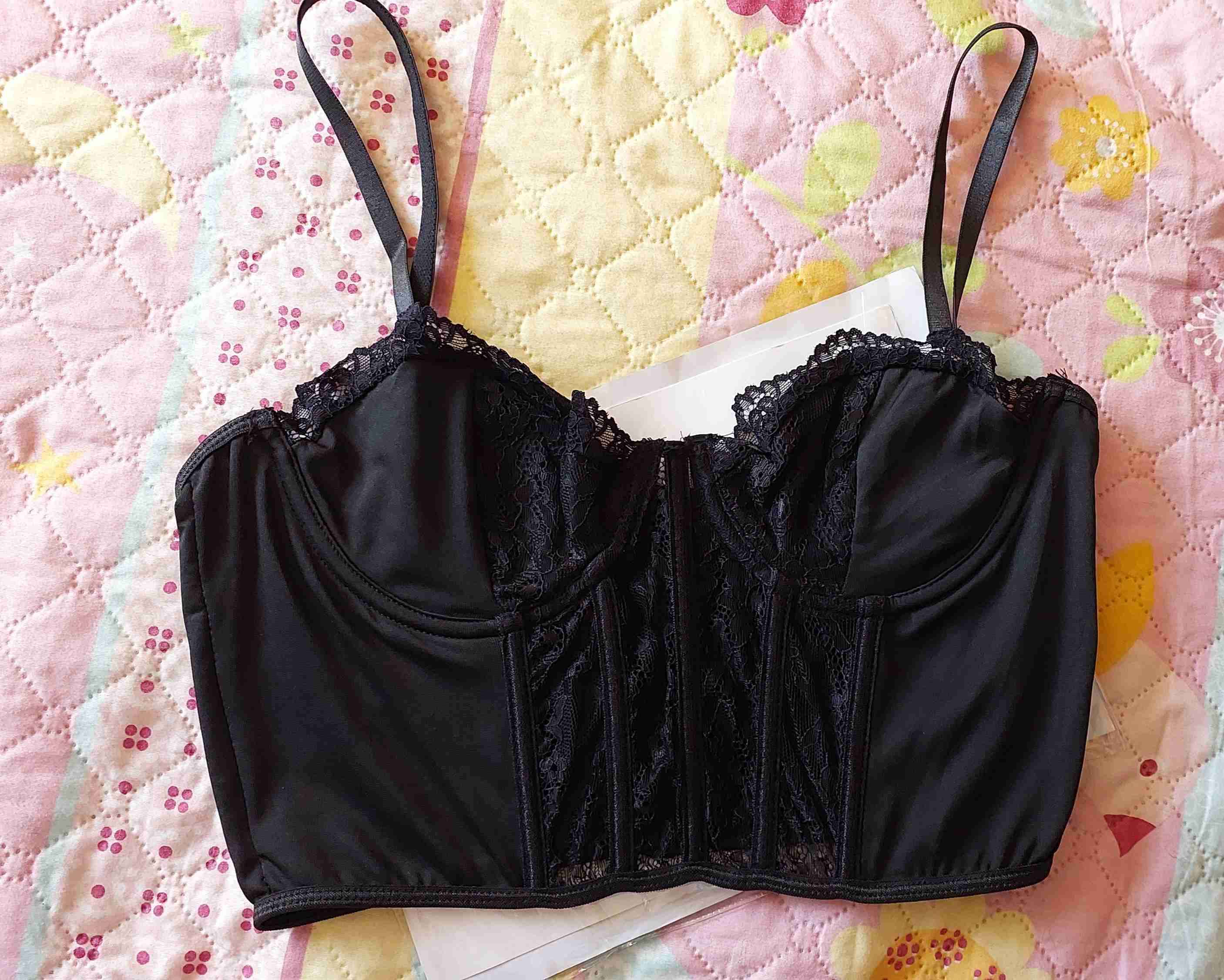 Top corset negro con encaje - miniatura 2