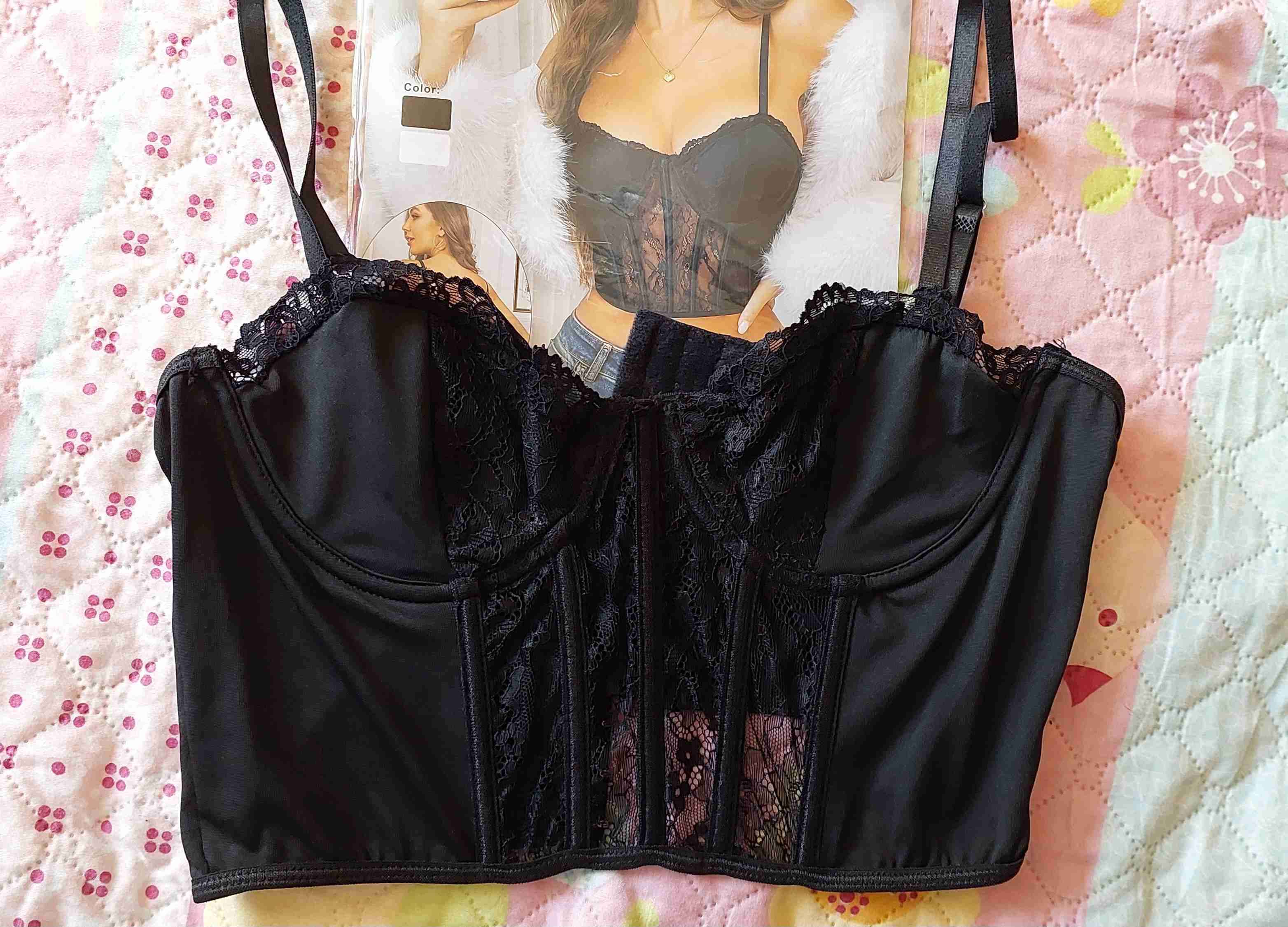 Top corset negro con encaje - miniatura 4
