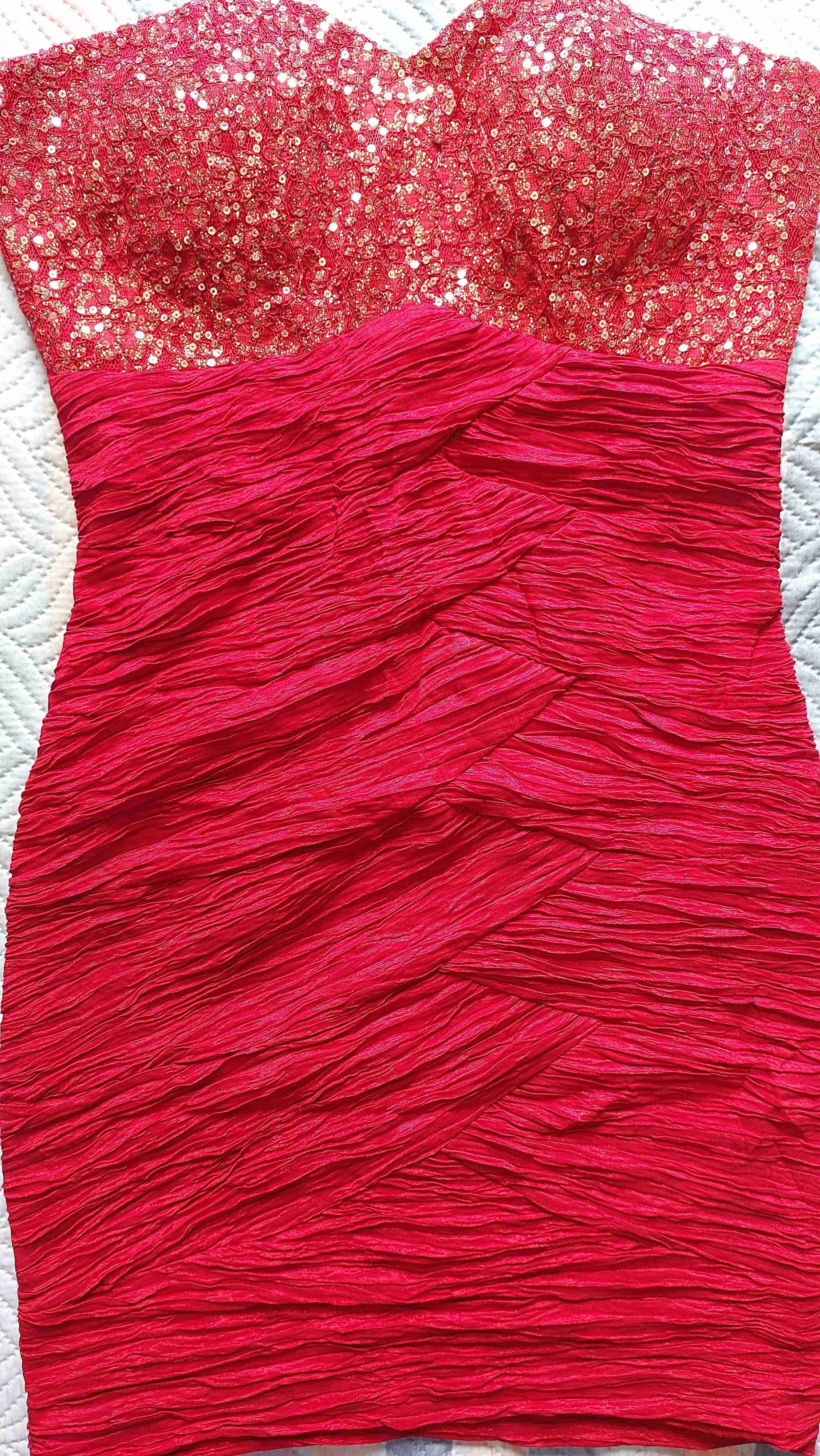 Vestido de fiesta rojo con lentejuelas S - miniatura 2