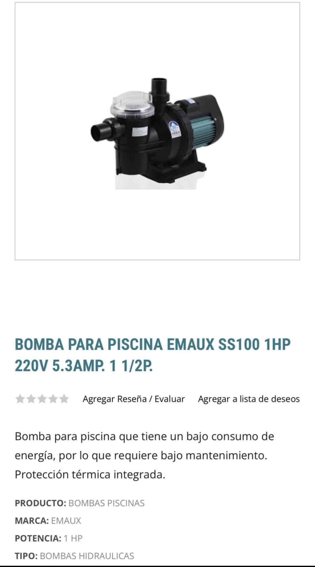Bomba para piscina Emaux 1HP