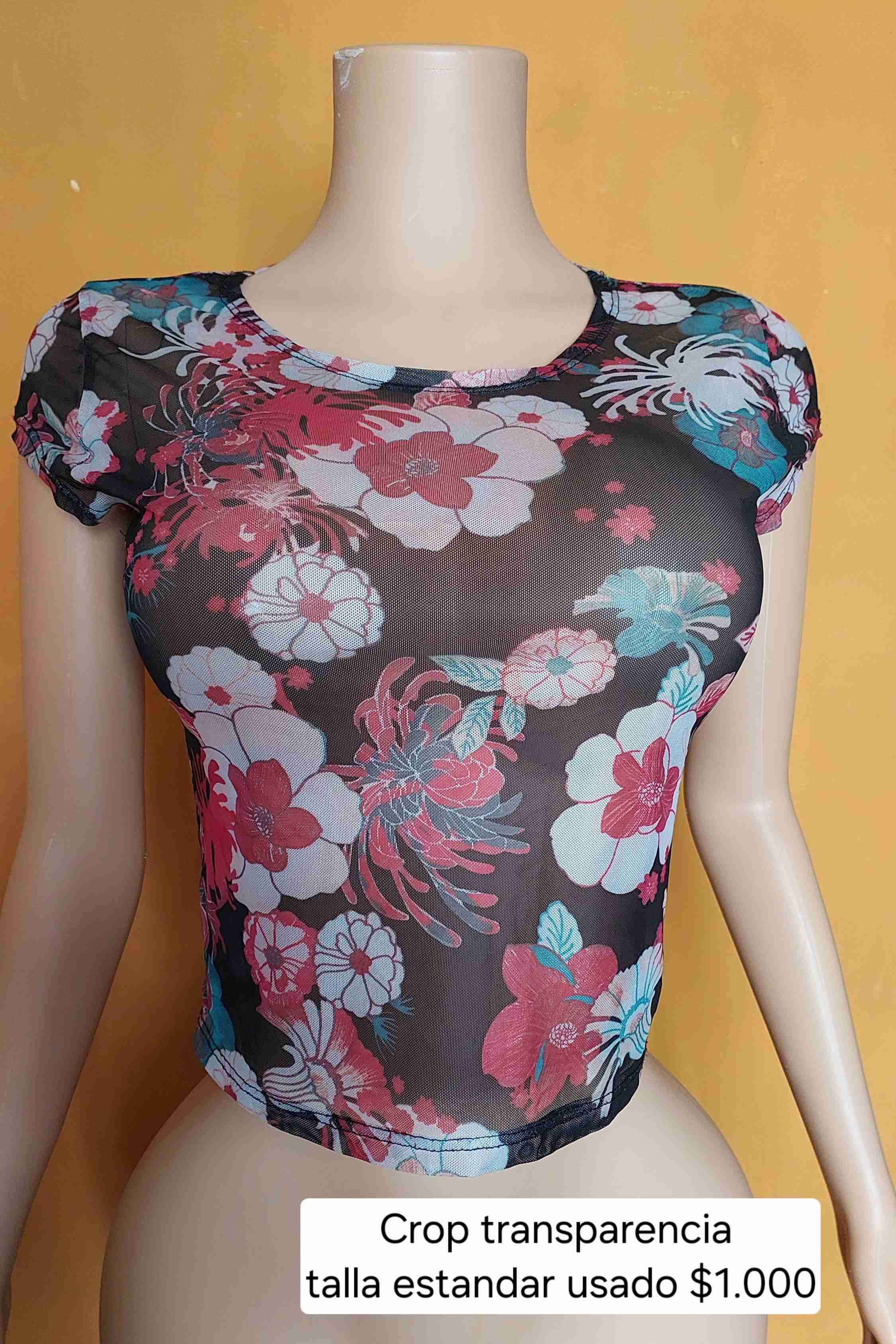 Crop top floral transparente - 1