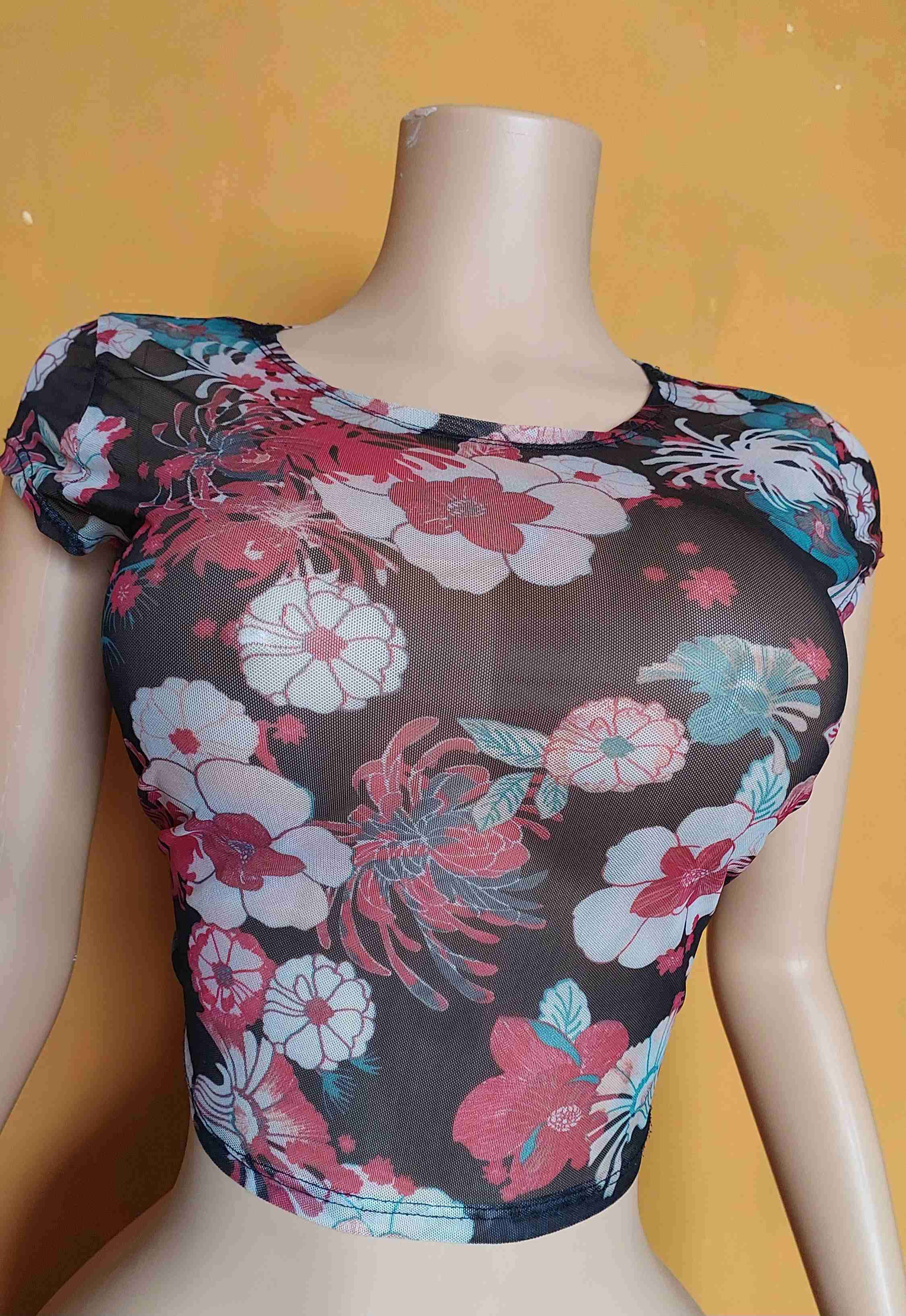 Crop top floral transparente - 3
