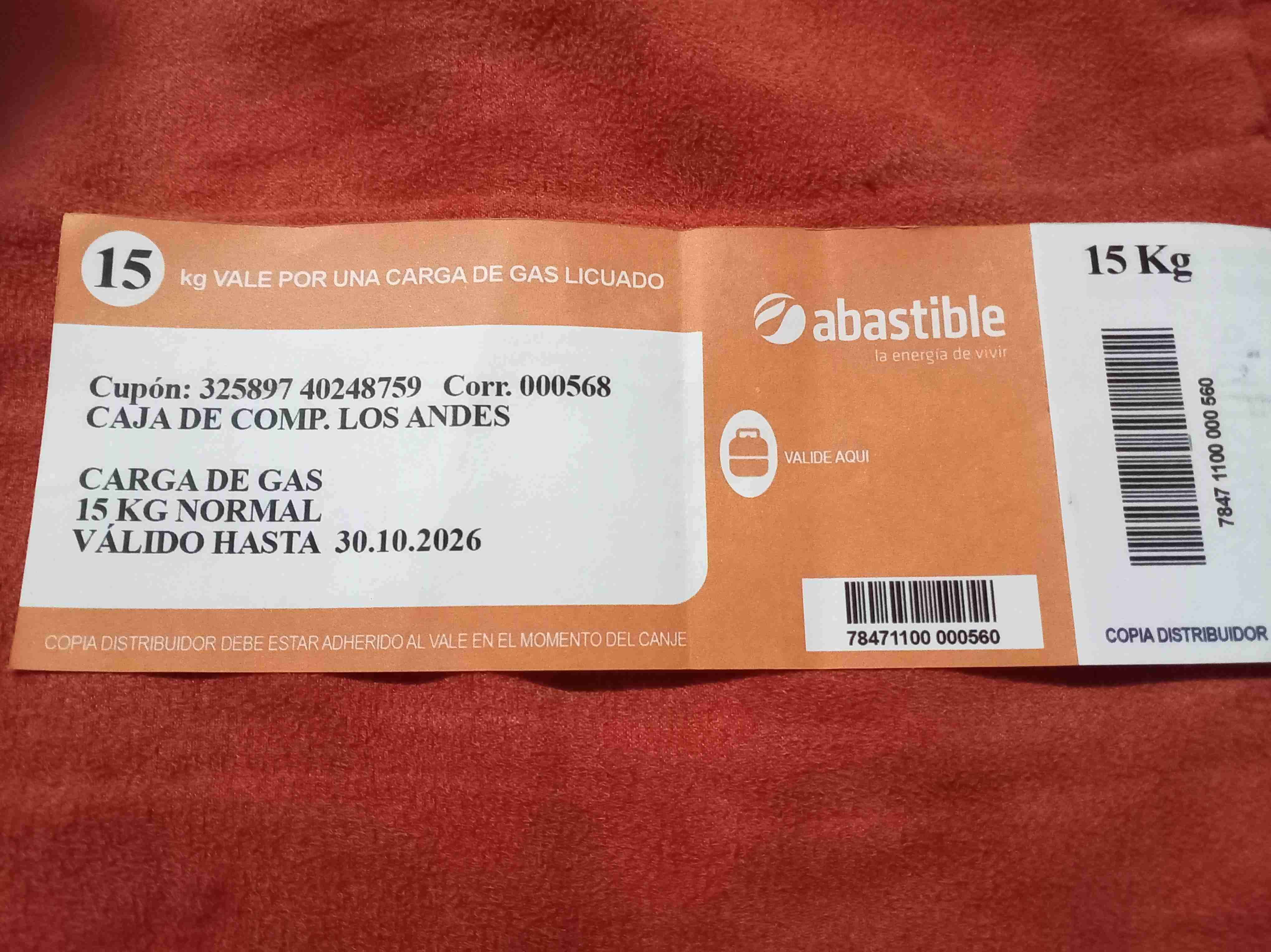 Cupón de carga de gas Ande - 3