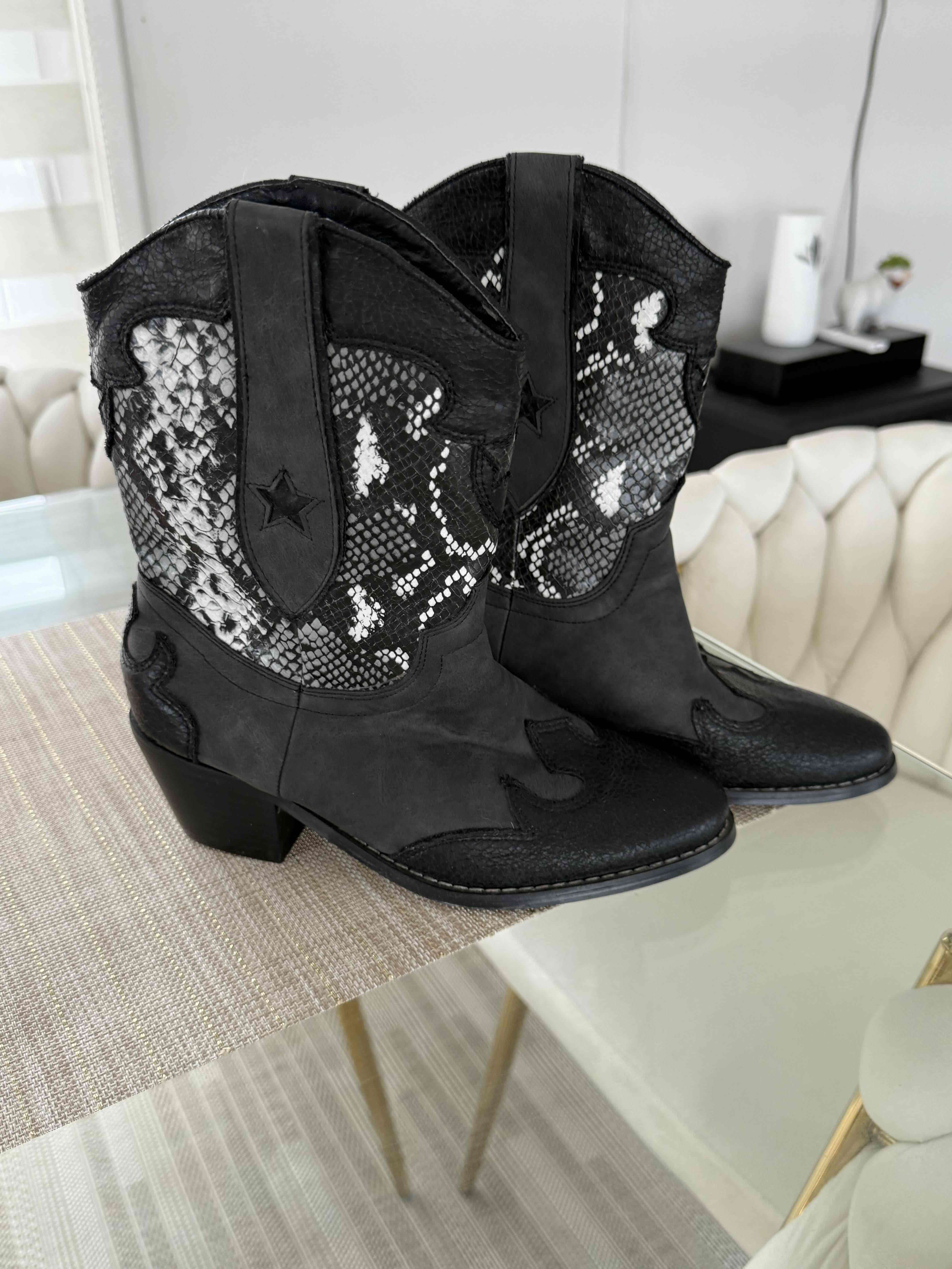 Botines cowboy negros estampados - miniatura 2