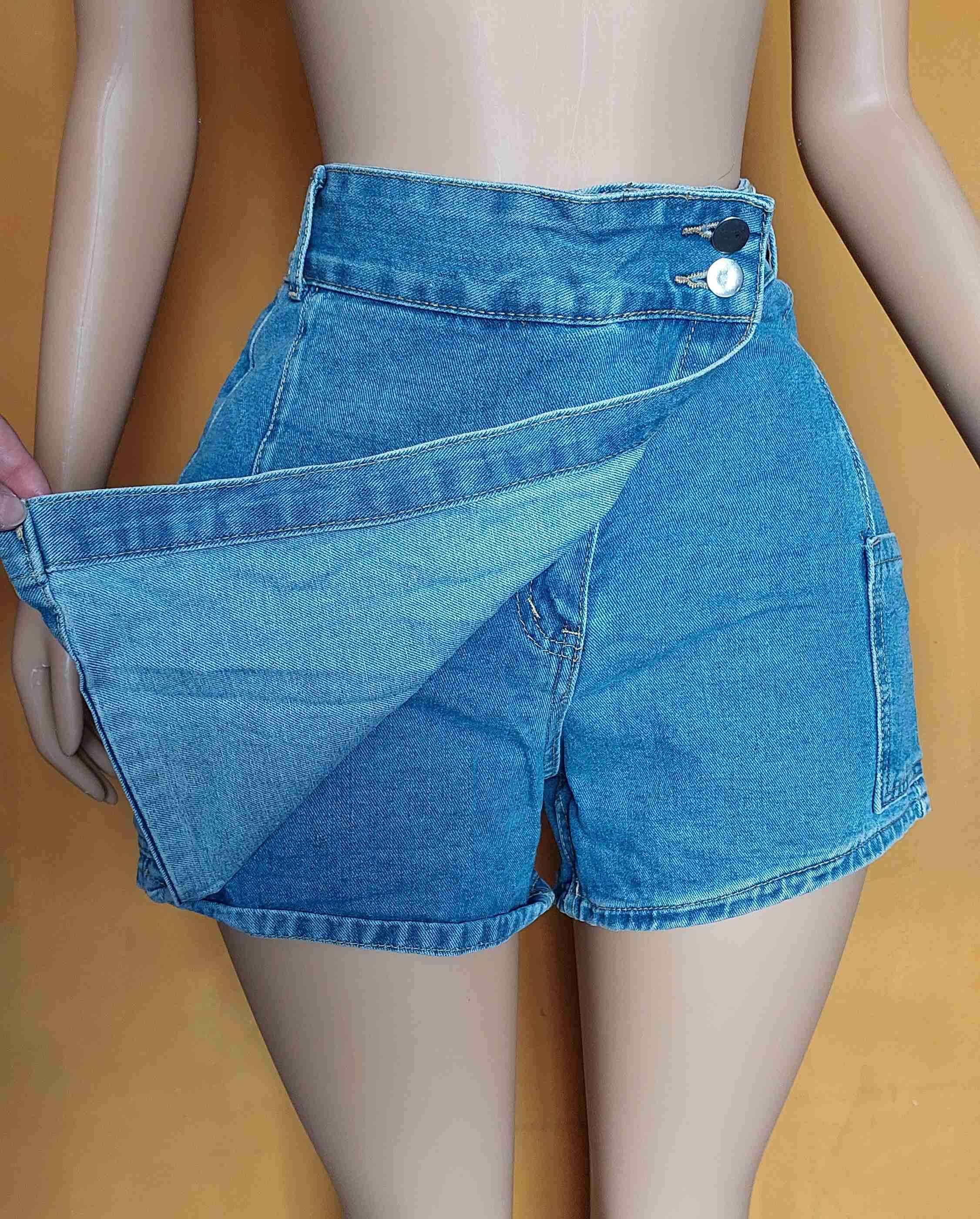Falda shein corta de jeans azul L - miniatura 4