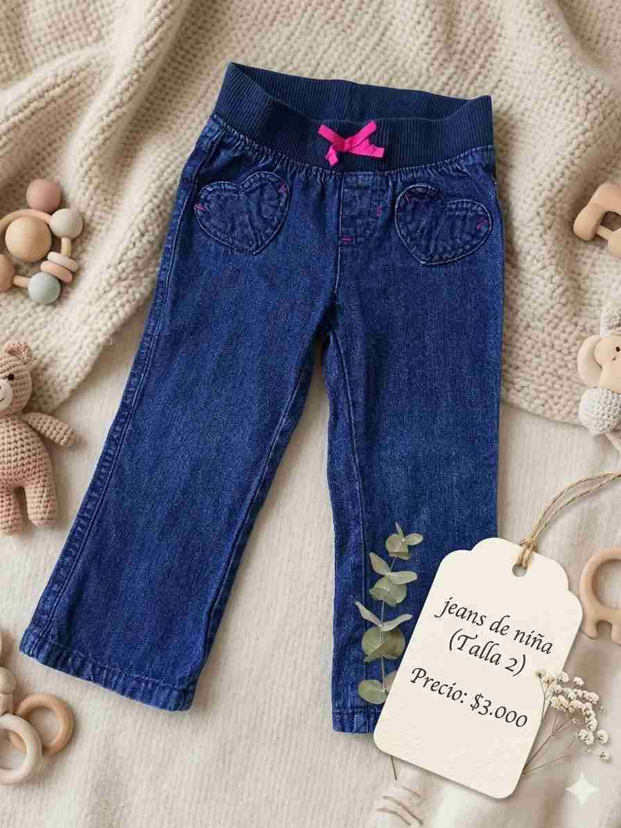 Jeans niña azul con corazones - 1