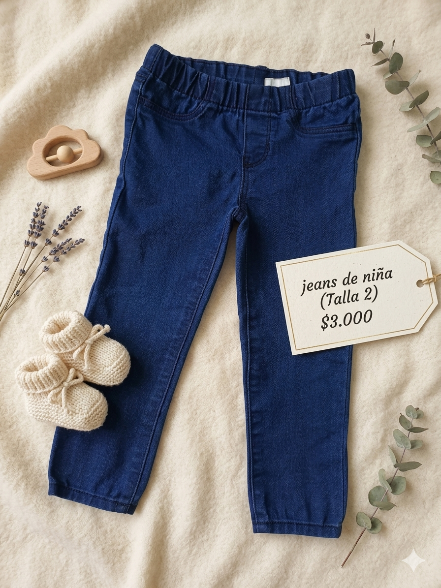 Jeans niña azul con corazones - 3