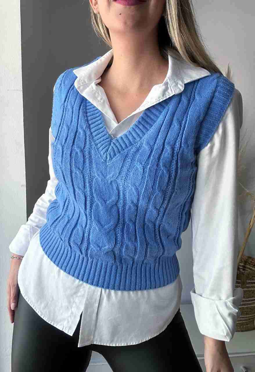 Chaleco tejido sin mangas azul - miniatura 2