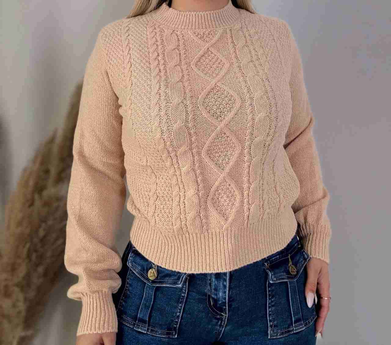 Suéter beige de punto trenzado - miniatura 2