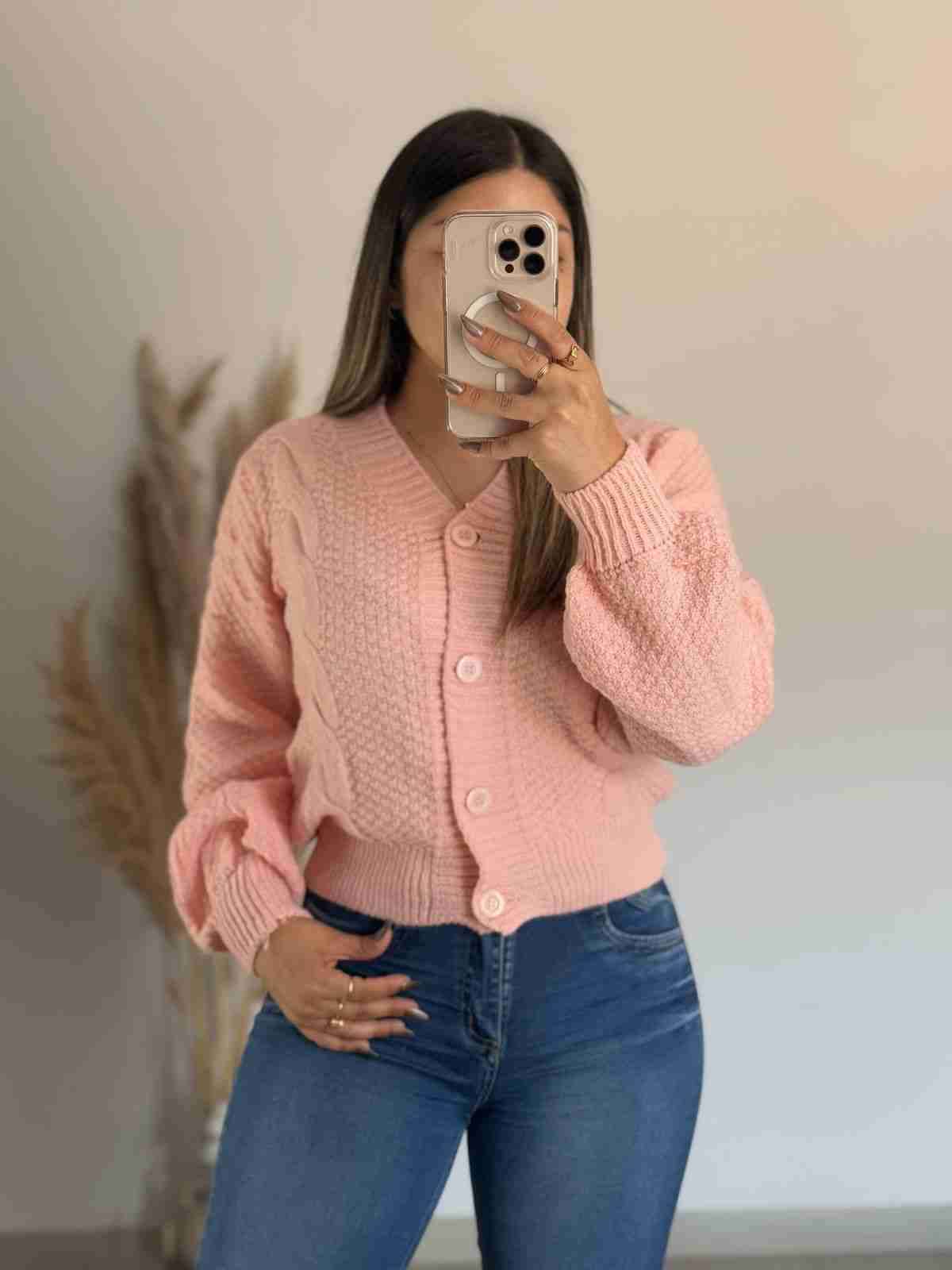 Cardigan rosado mujer - 1
