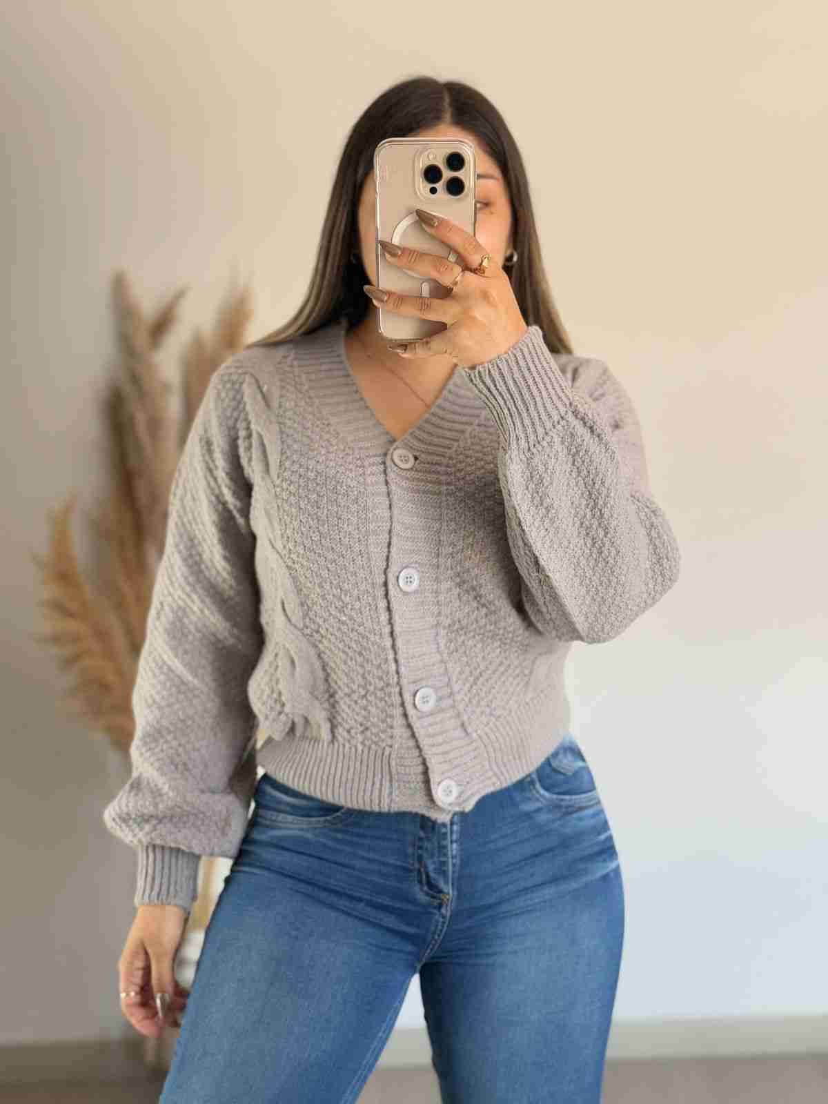 Cárdigan gris tejido - 1