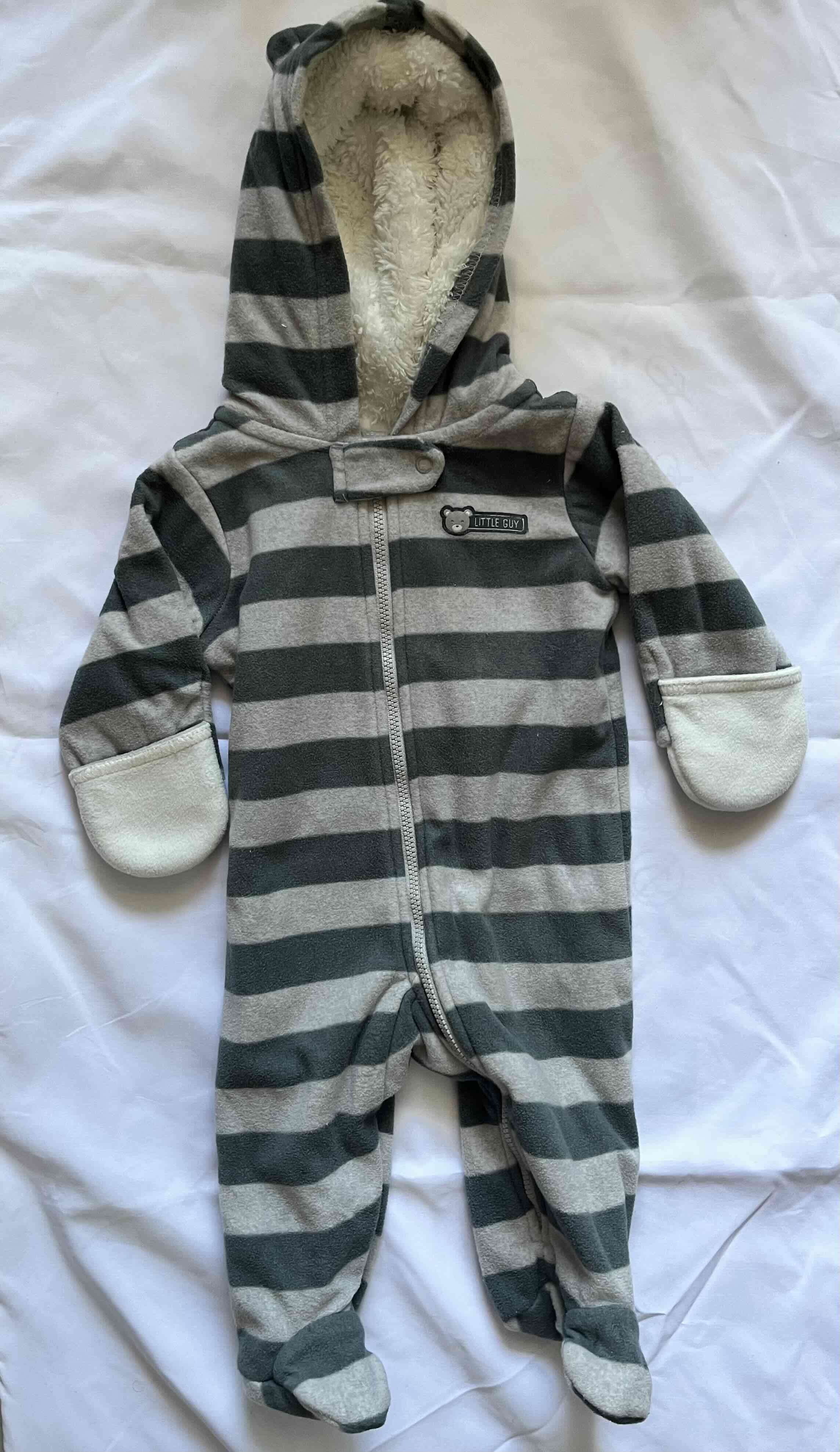 Enterito de bebé rayado con capucha - 1