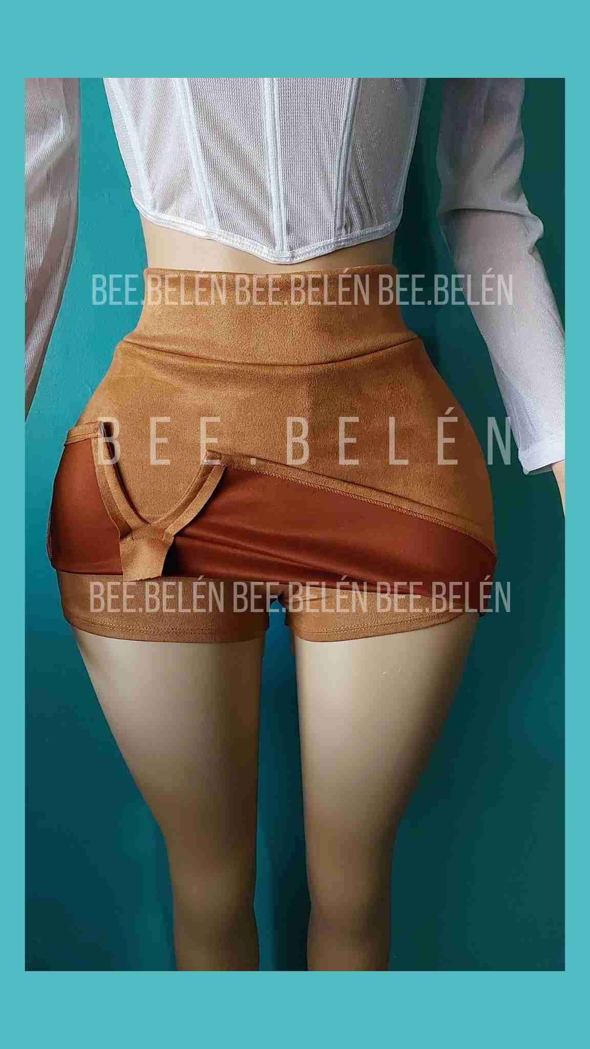 Mini falda short camel ajustada sm y lxl - miniatura 2