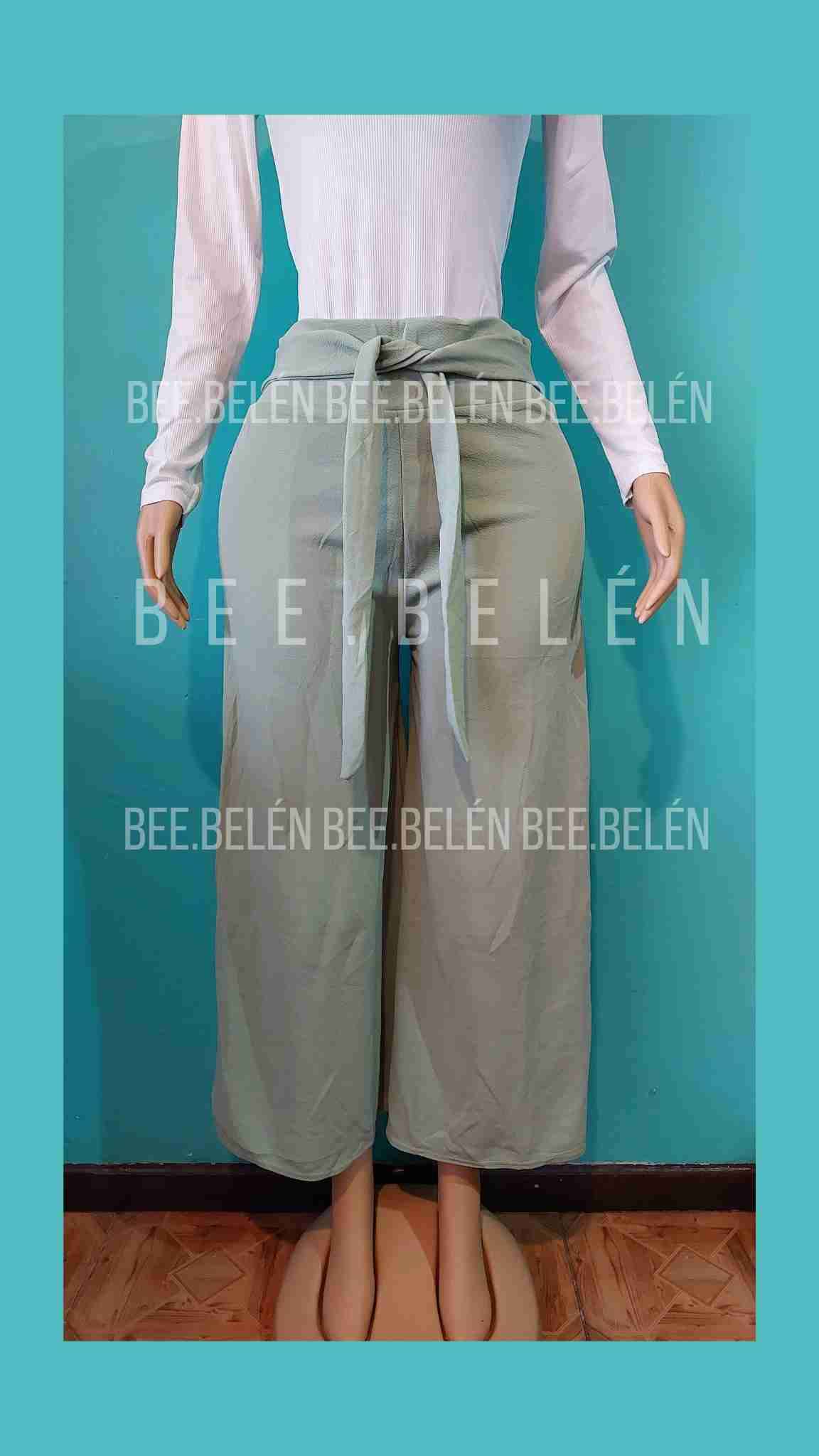 Pantalon palazzo con lazo verde - miniatura 2