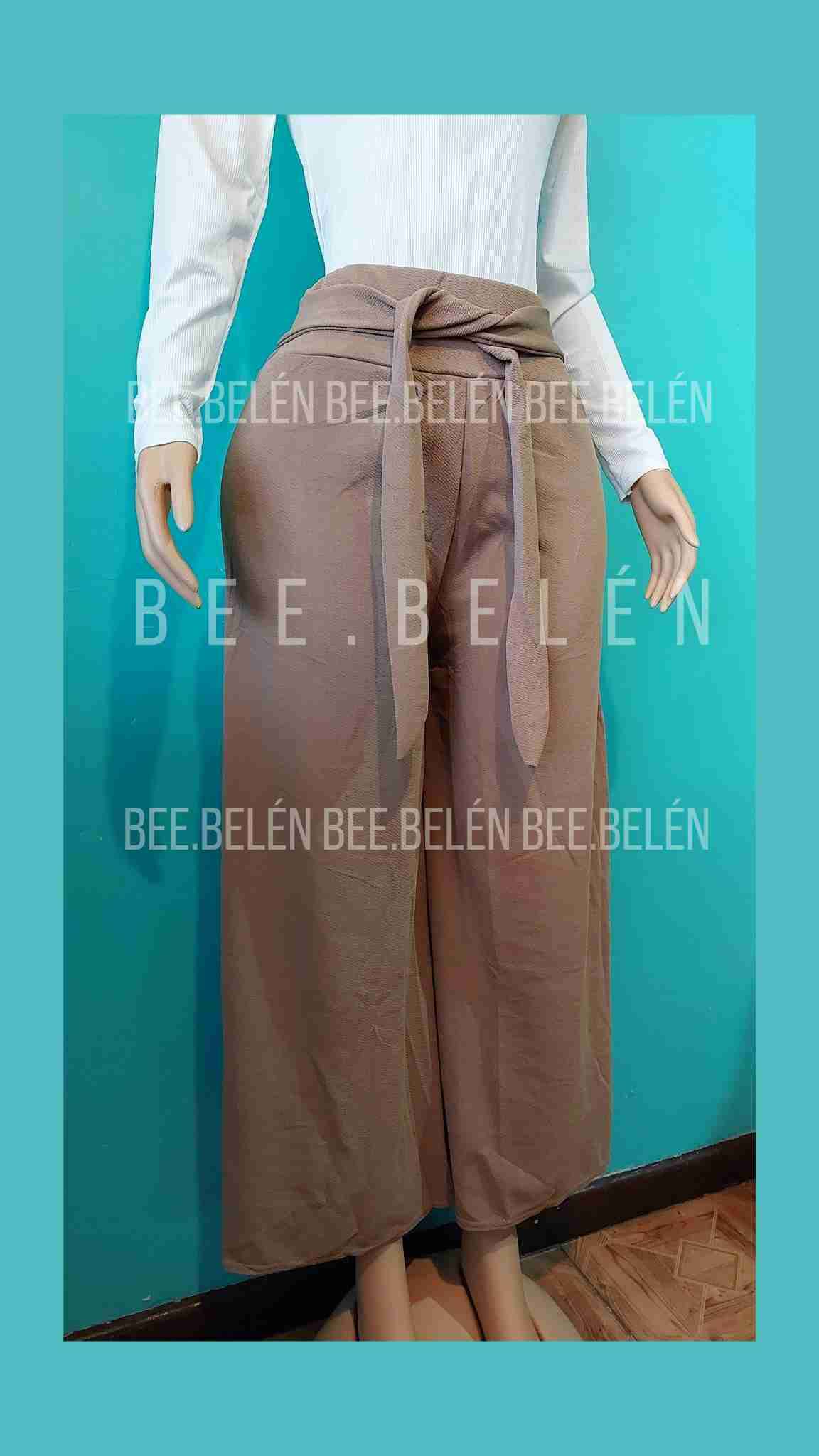 Pantalon palazzo café con lazo - miniatura 2