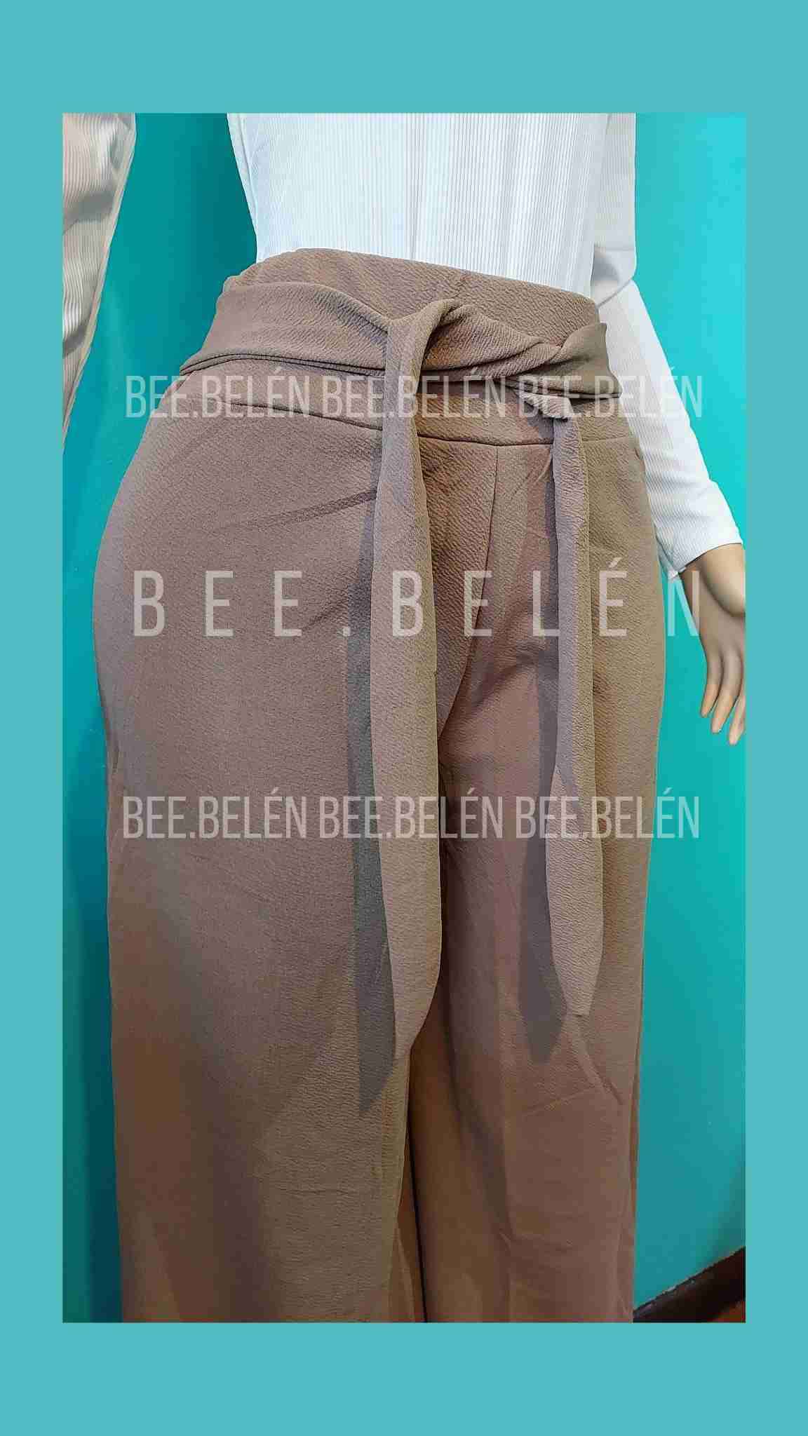 Pantalon palazzo café con lazo - miniatura 3