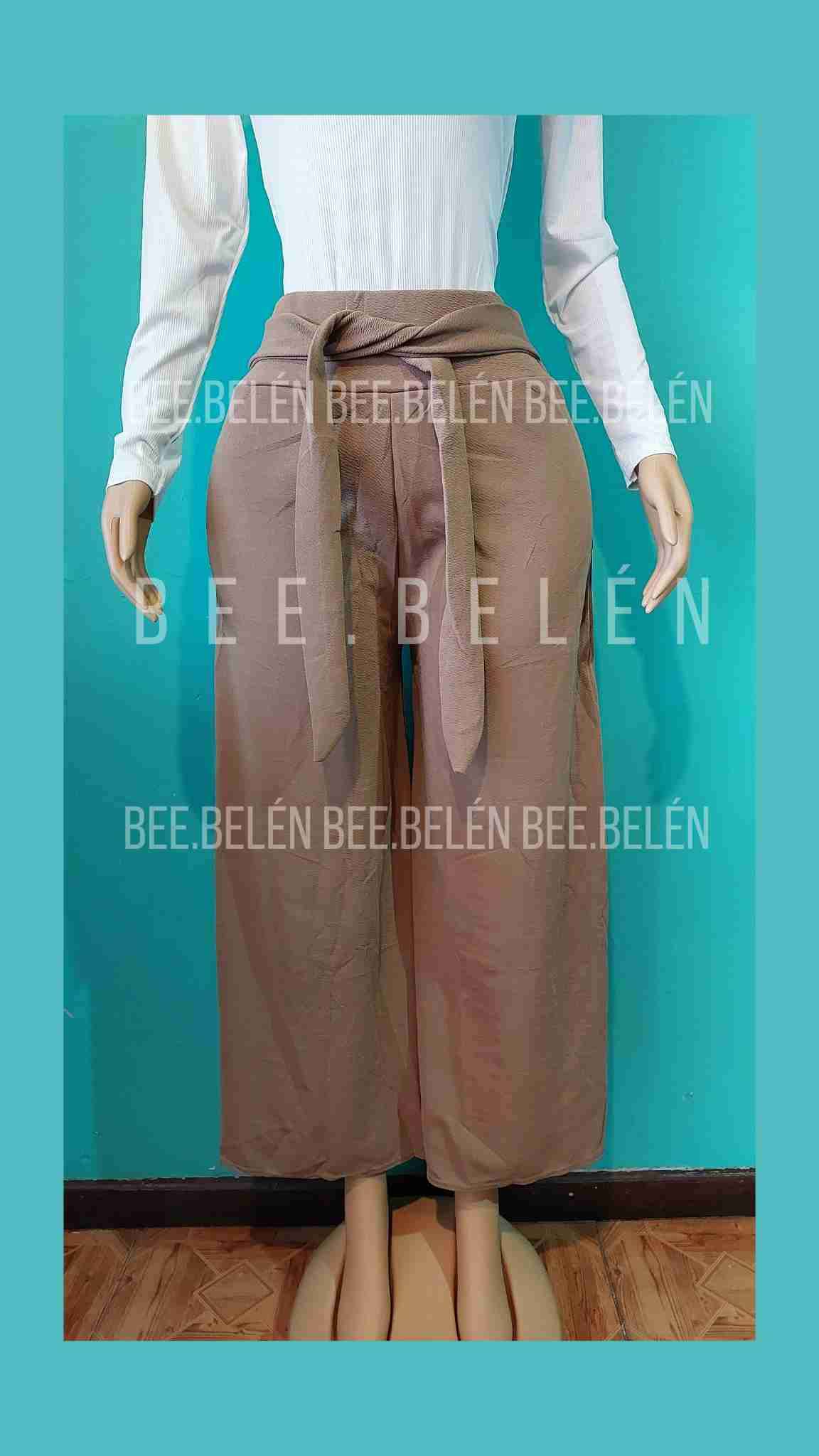 Pantalon palazzo café con lazo - miniatura 4