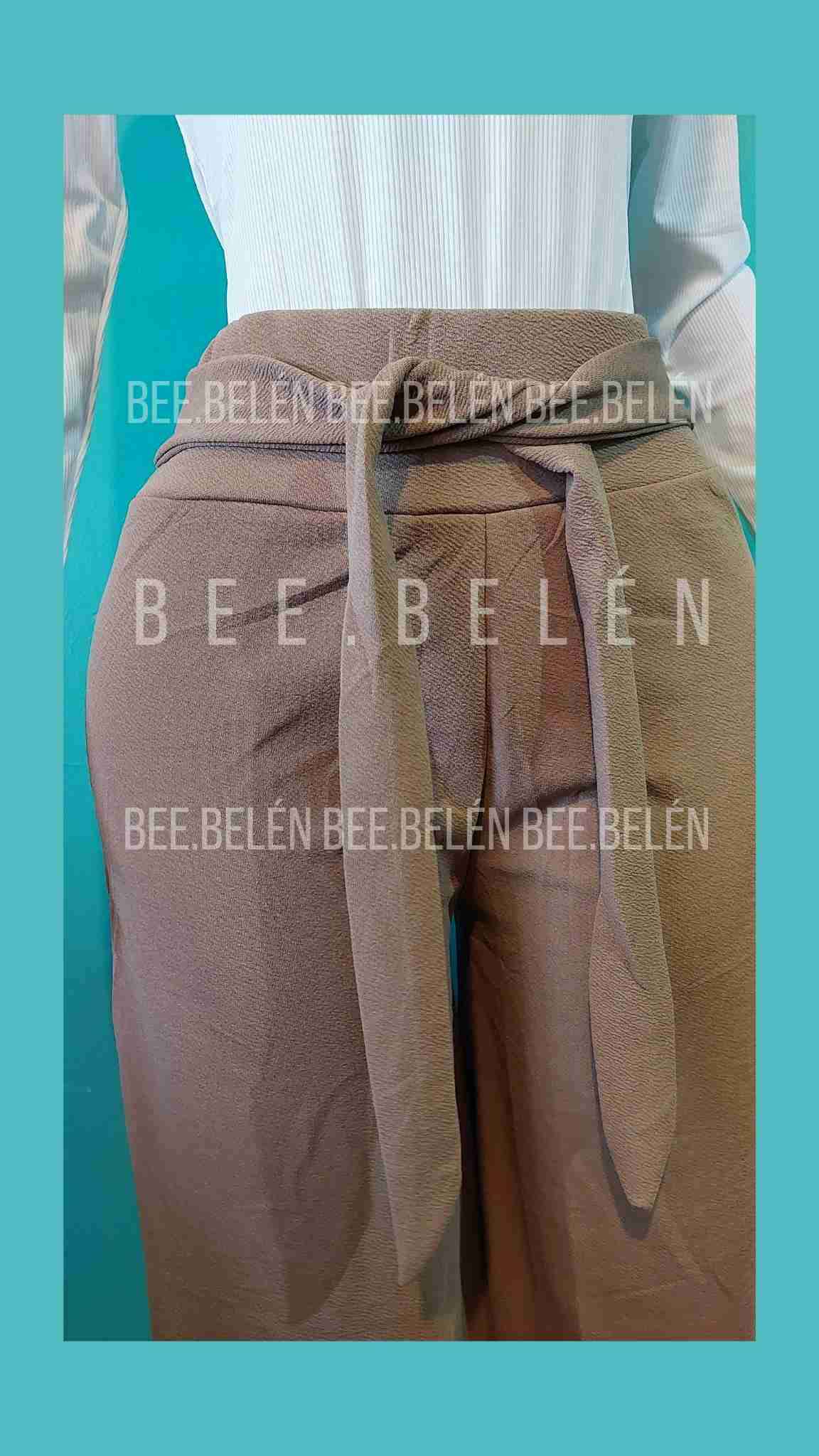 Pantalon palazzo café con lazo - miniatura 6