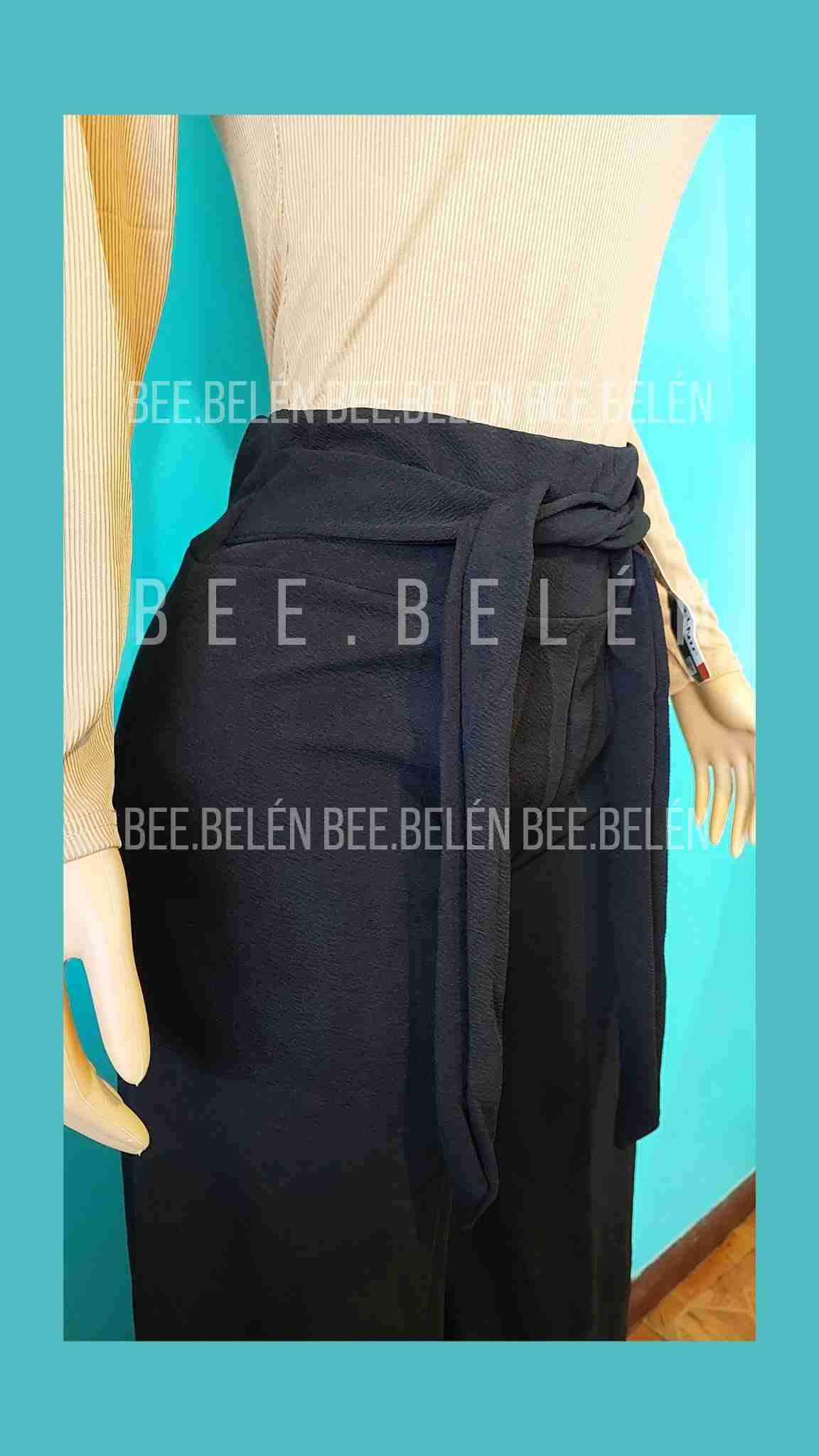 Pantalon palazzo negro con amarre - miniatura 2