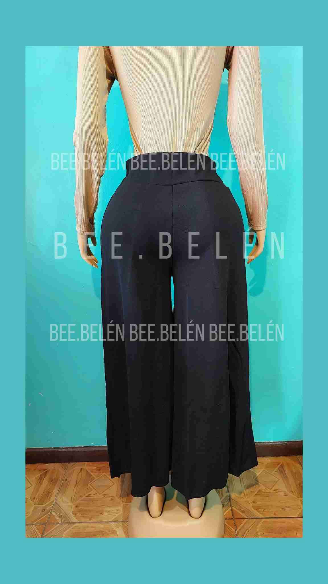 Pantalon palazzo negro con amarre - miniatura 3