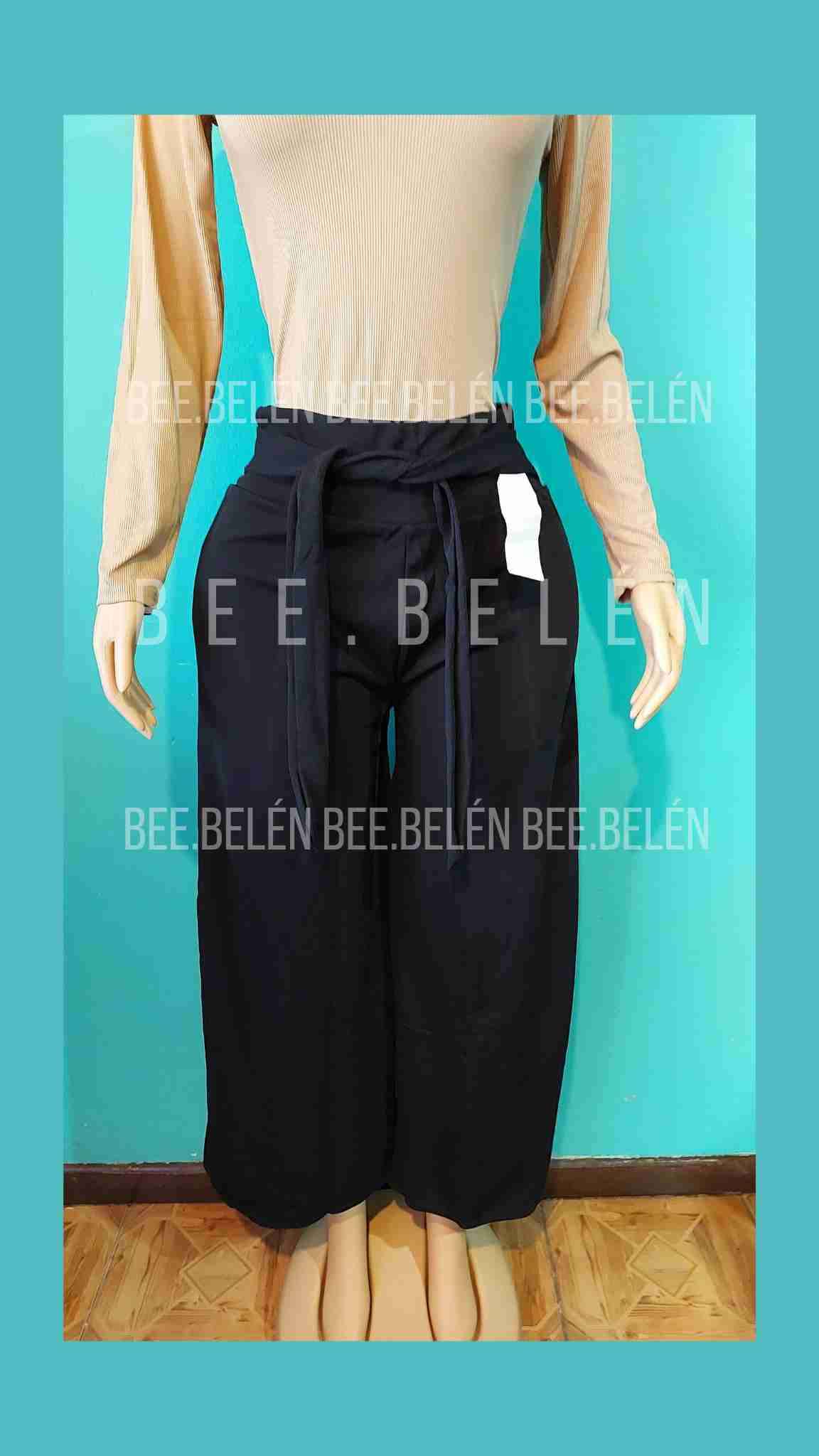 Pantalon palazzo negro con amarre - miniatura 5