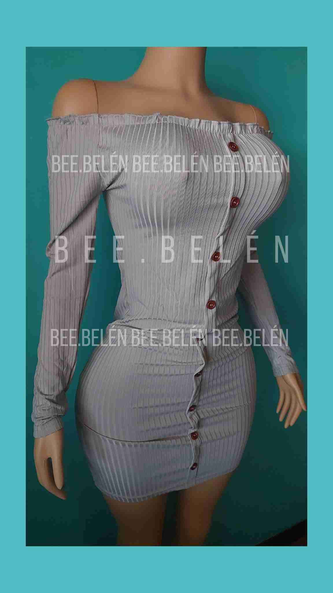 Vestido corto con botones fantasía beige - miniatura 2