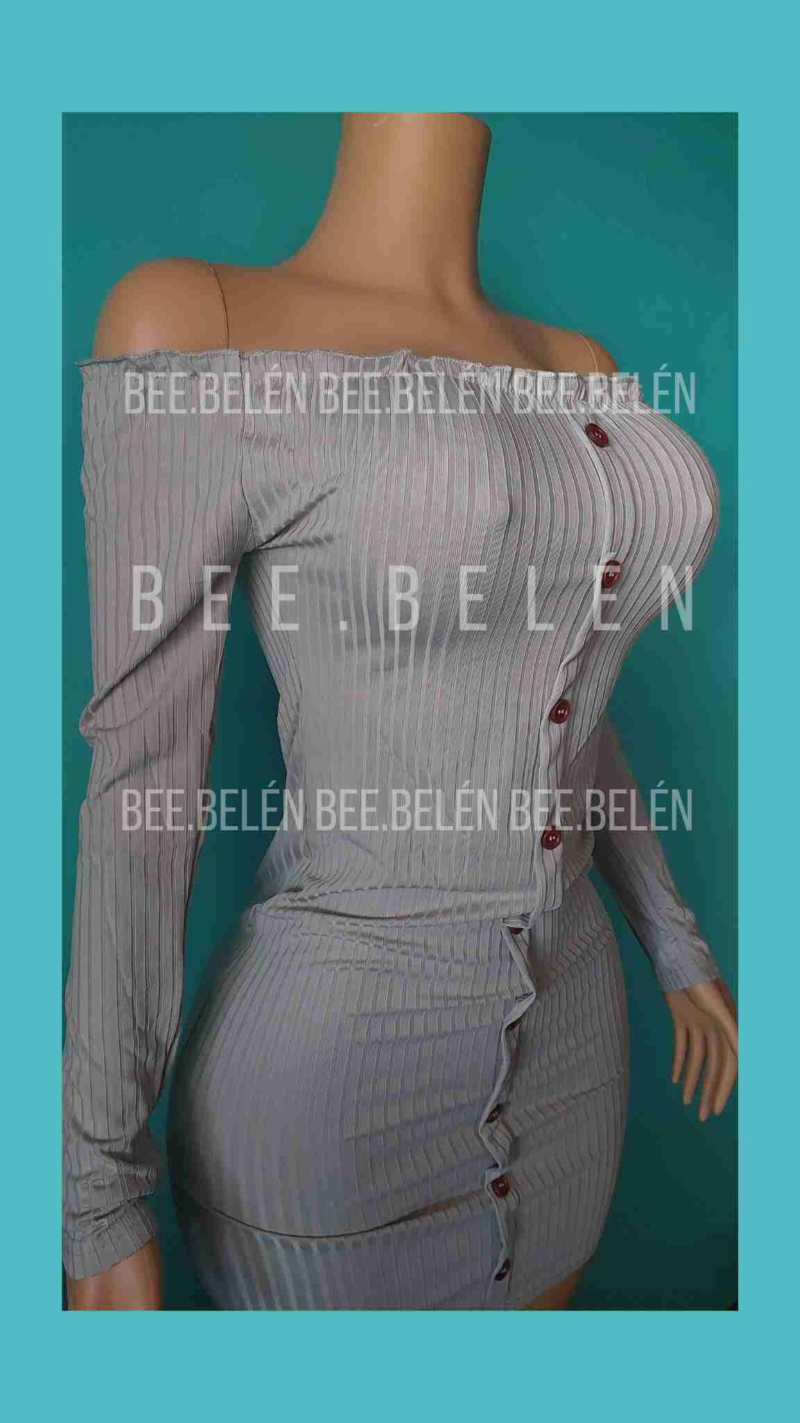 Vestido corto con botones fantasía beige - miniatura 5