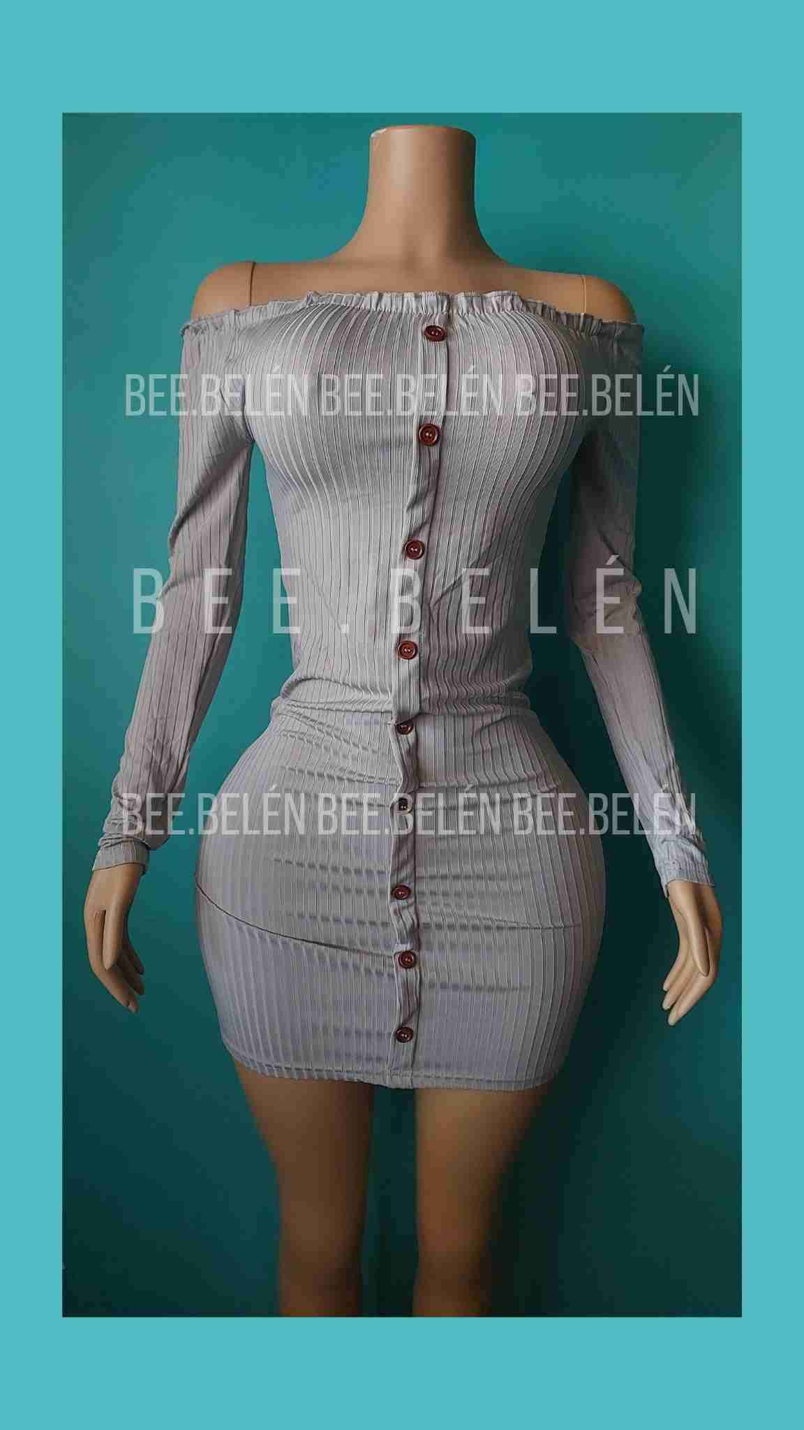 Vestido corto con botones fantasía beige - miniatura 6