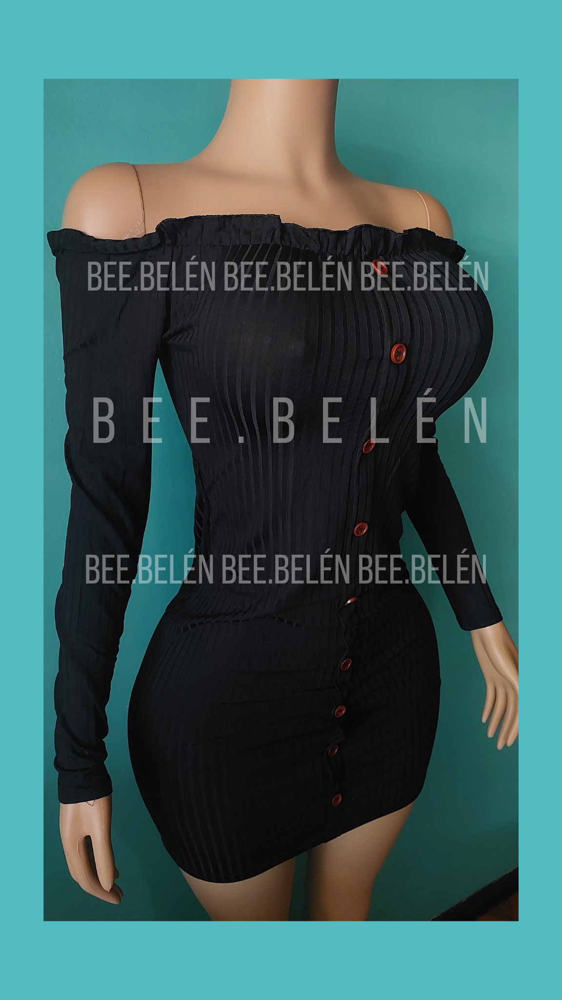 Vestido ajustado negro con botones fantasia - miniatura 2