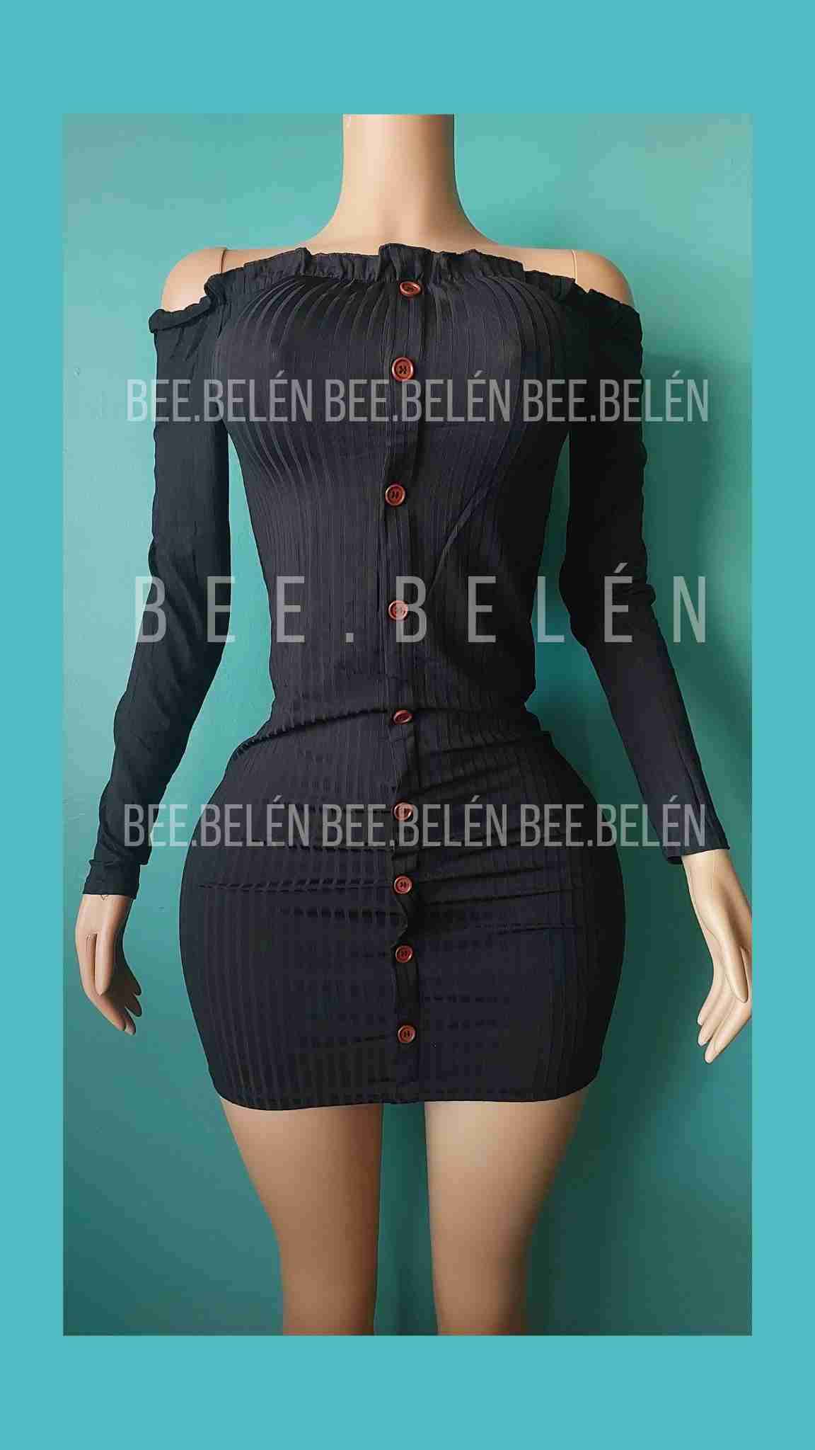 Vestido ajustado negro con botones fantasia - miniatura 4