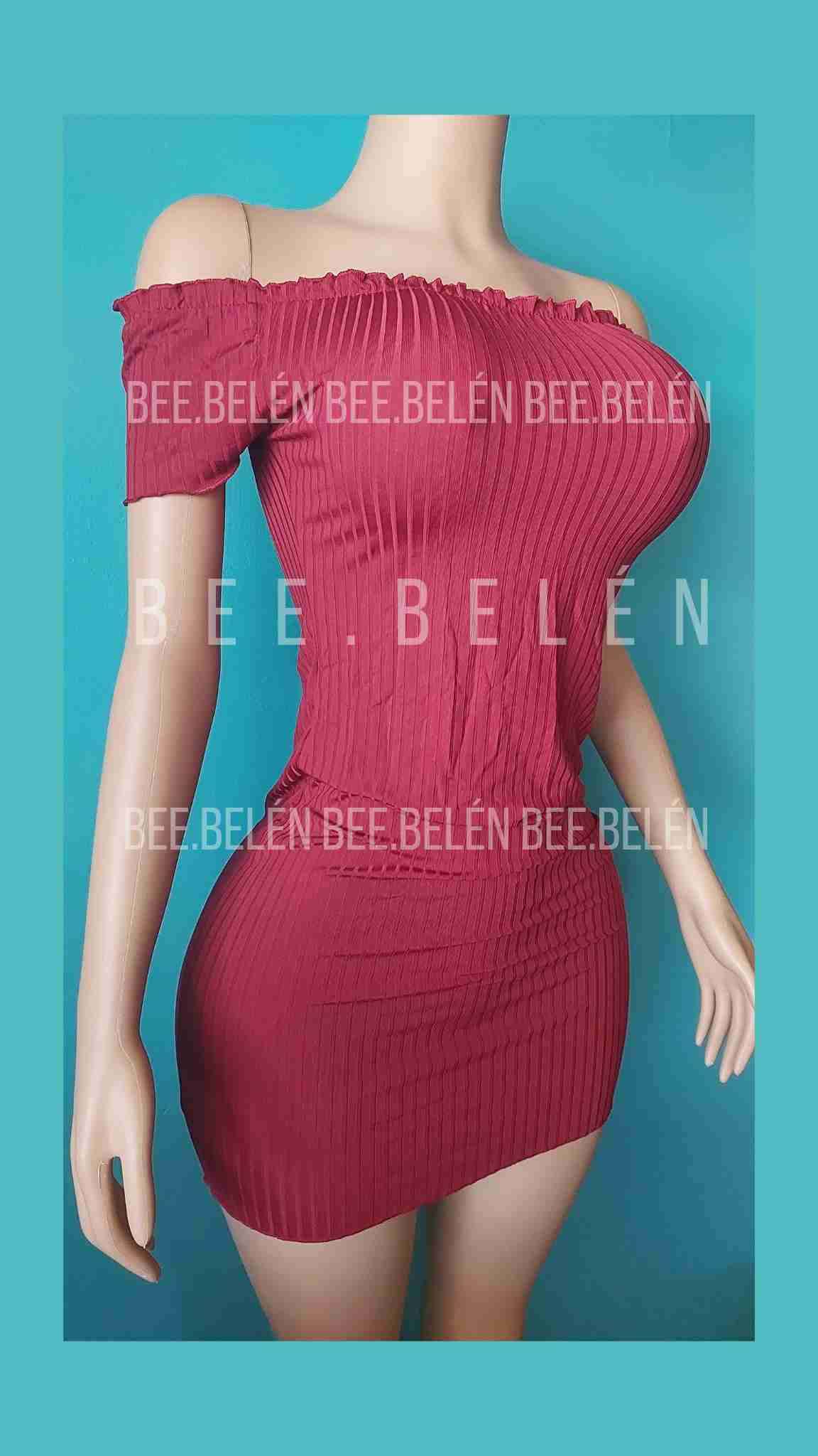 Vestido burdeo hombros descubiertos - miniatura 2