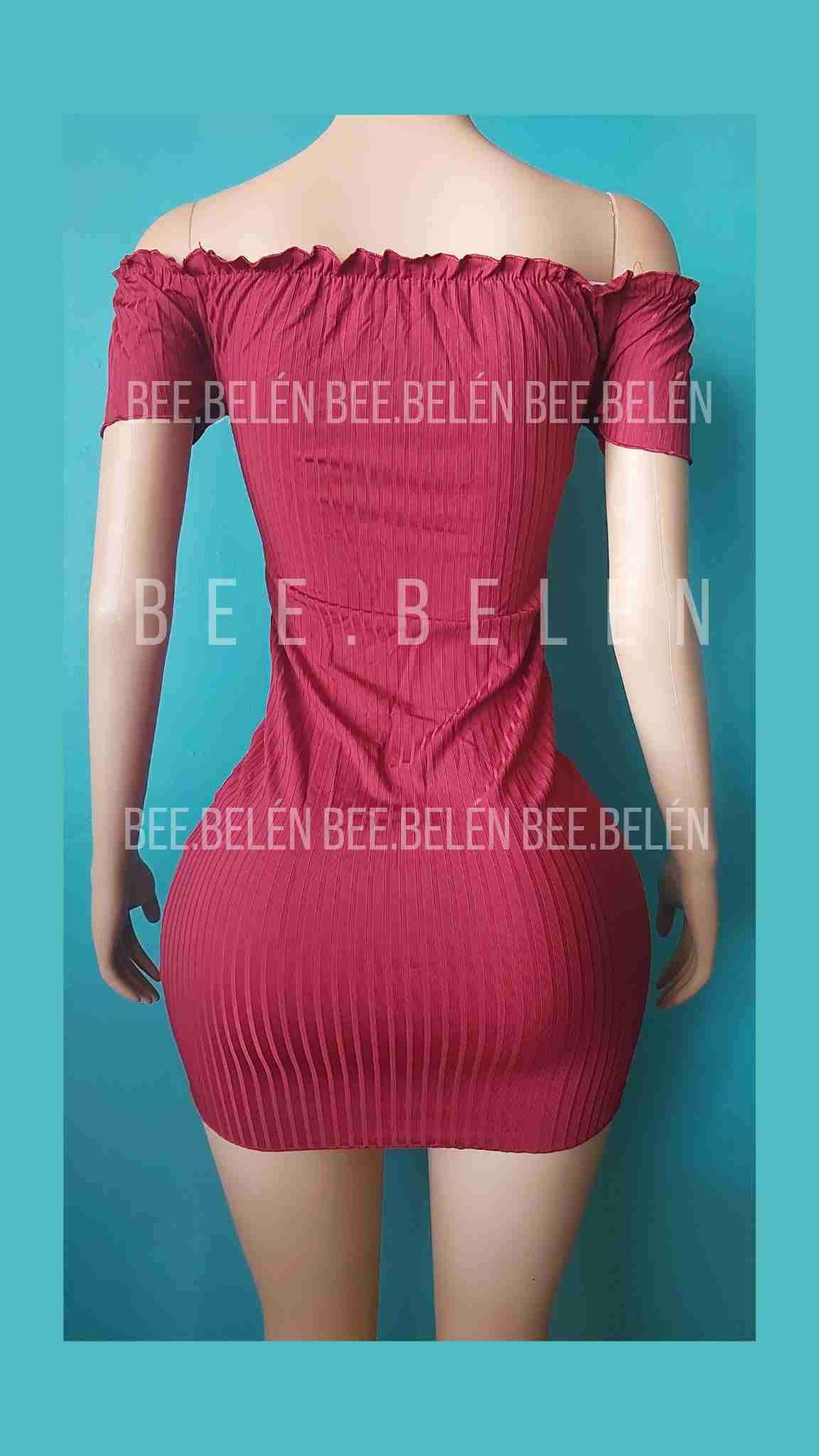 Vestido burdeo hombros descubiertos - miniatura 3