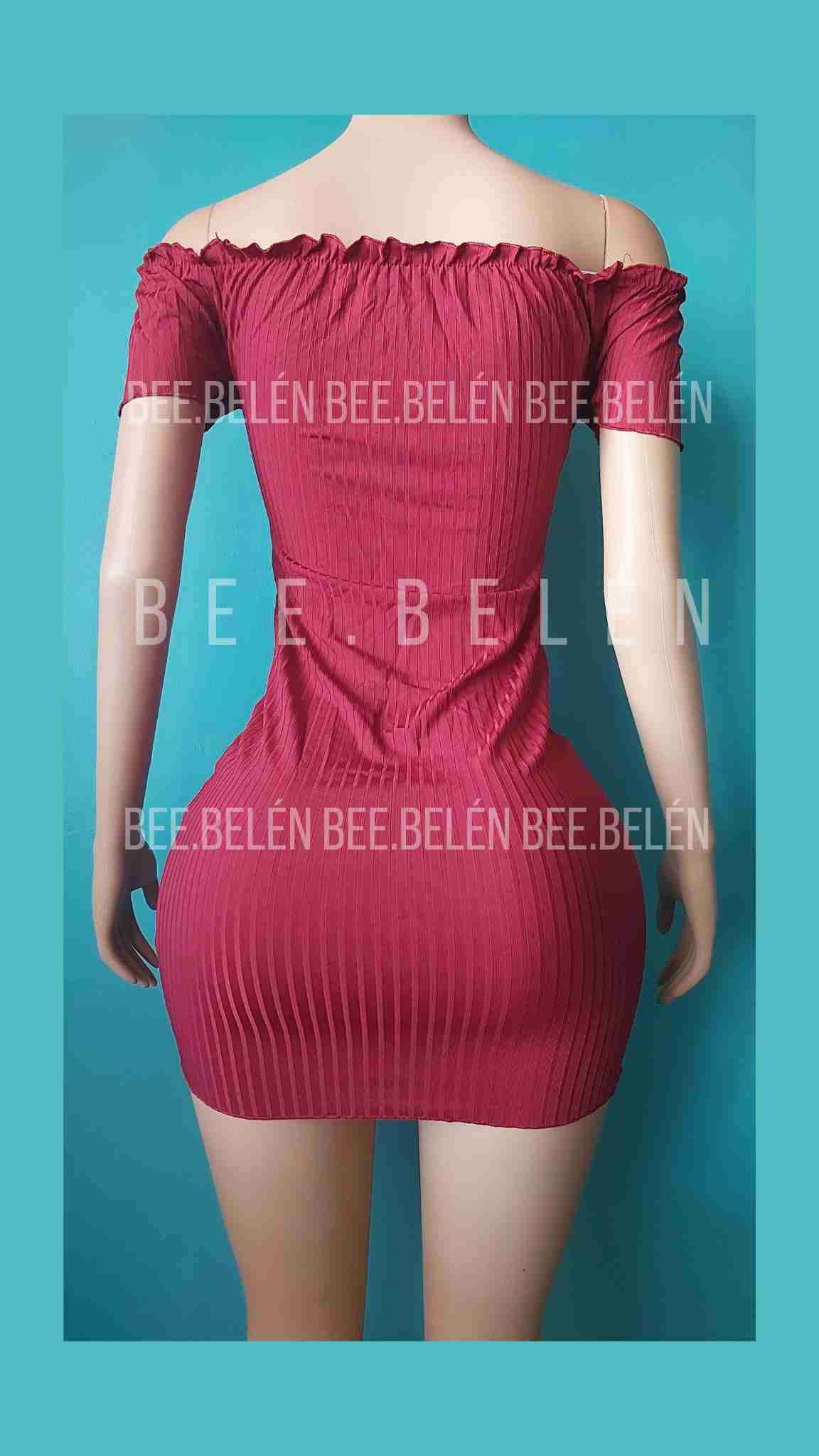 Vestido burdeo hombros descubiertos - miniatura 5