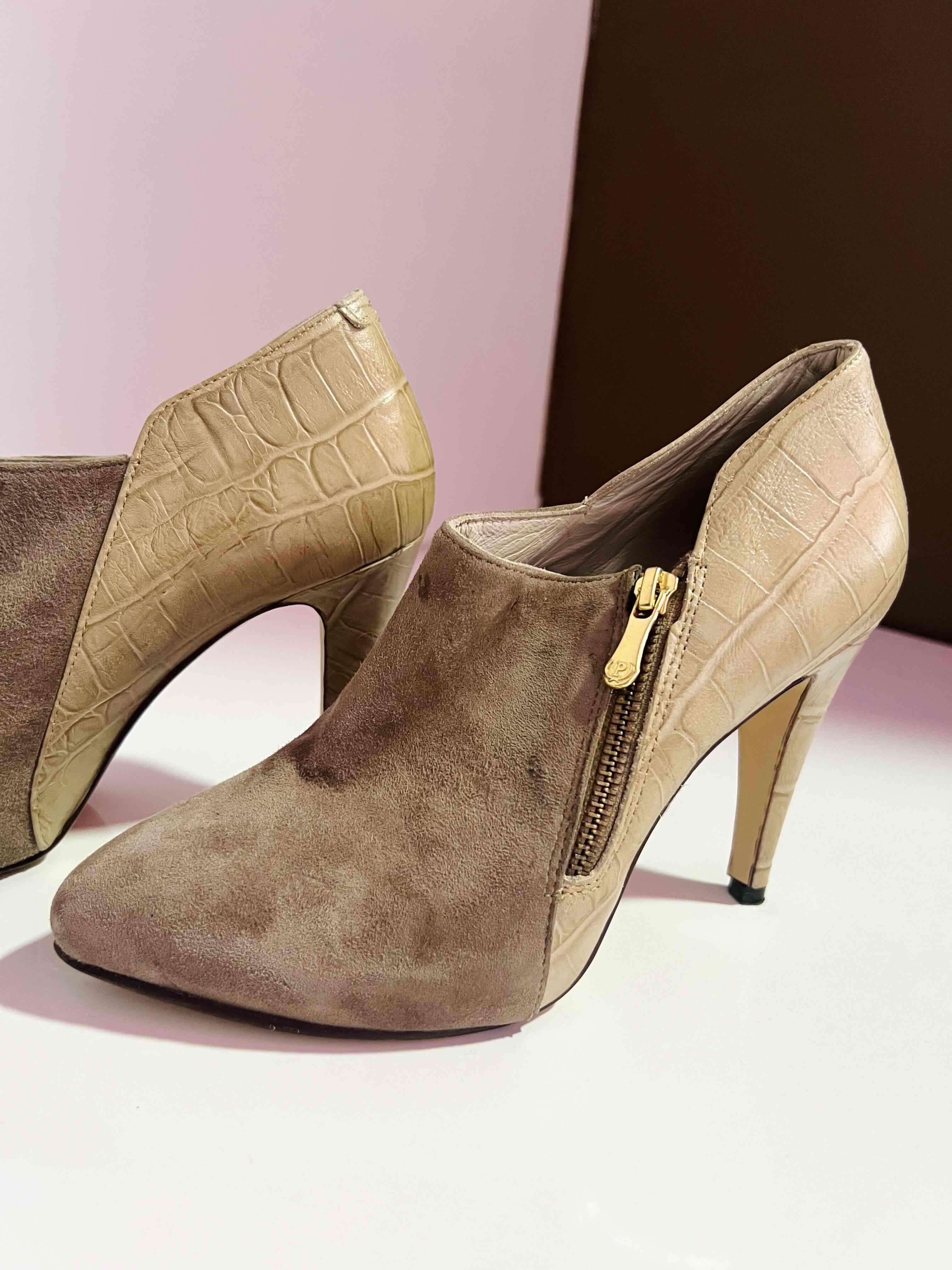 Botines de gamuza y cuero beige altos Pollini - miniatura 2